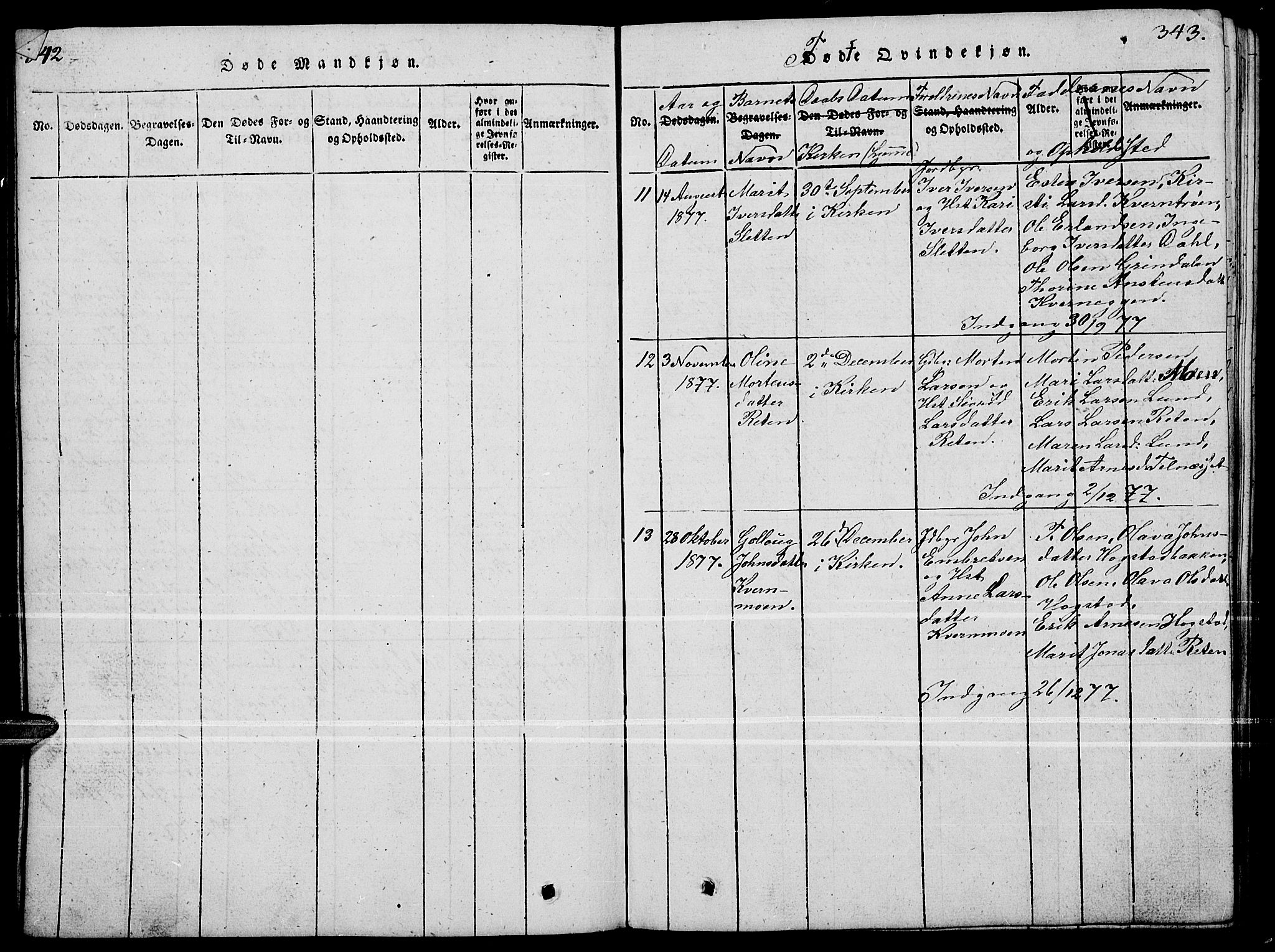 Tynset prestekontor, SAH/PREST-058/H/Ha/Hab/L0004: Parish register (copy) no. 4, 1814-1879, p. 342-343