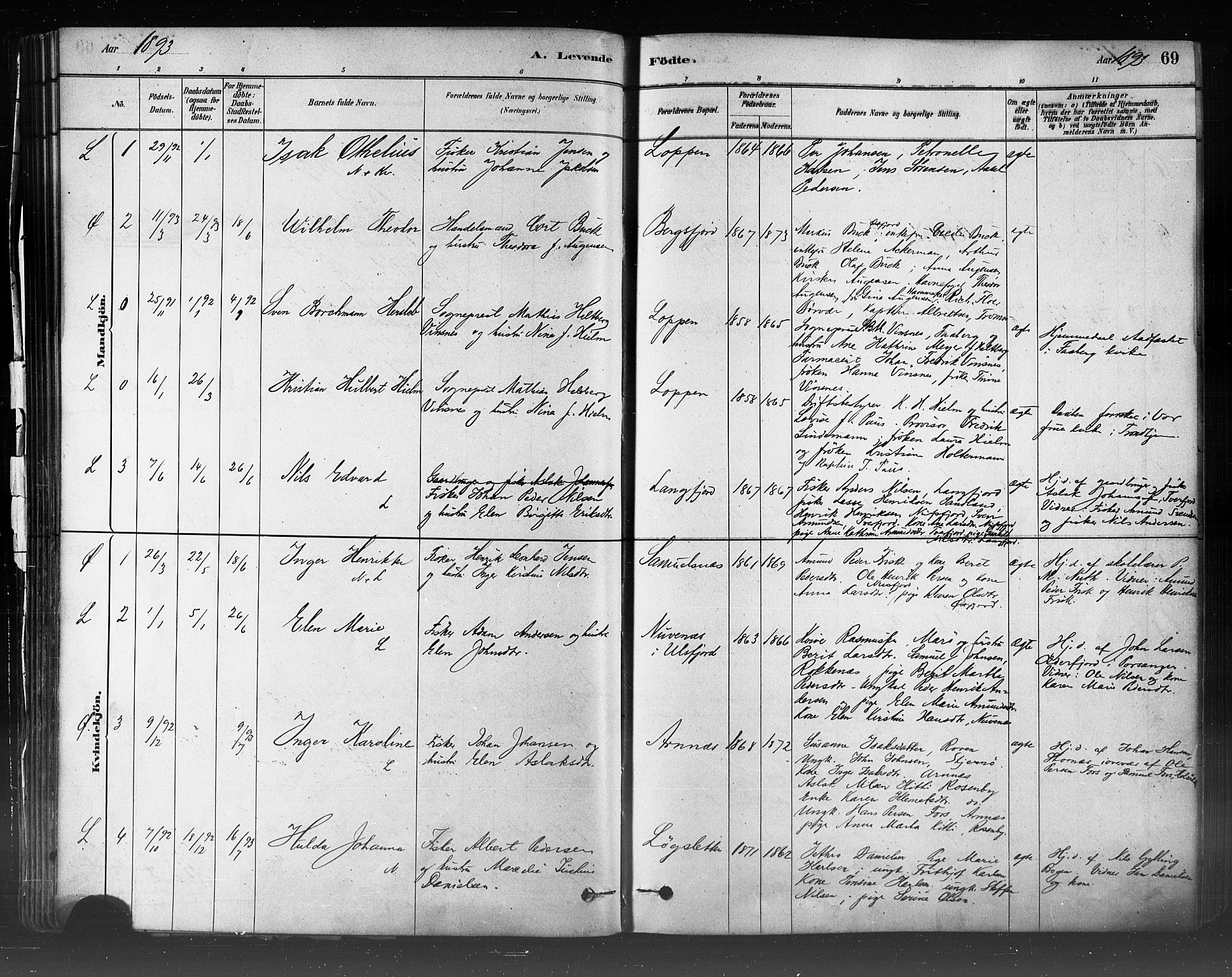 Loppa sokneprestkontor, SATØ/S-1339/H/Ha/L0006kirke: Parish register (official) no. 6, 1879-1895, p. 69