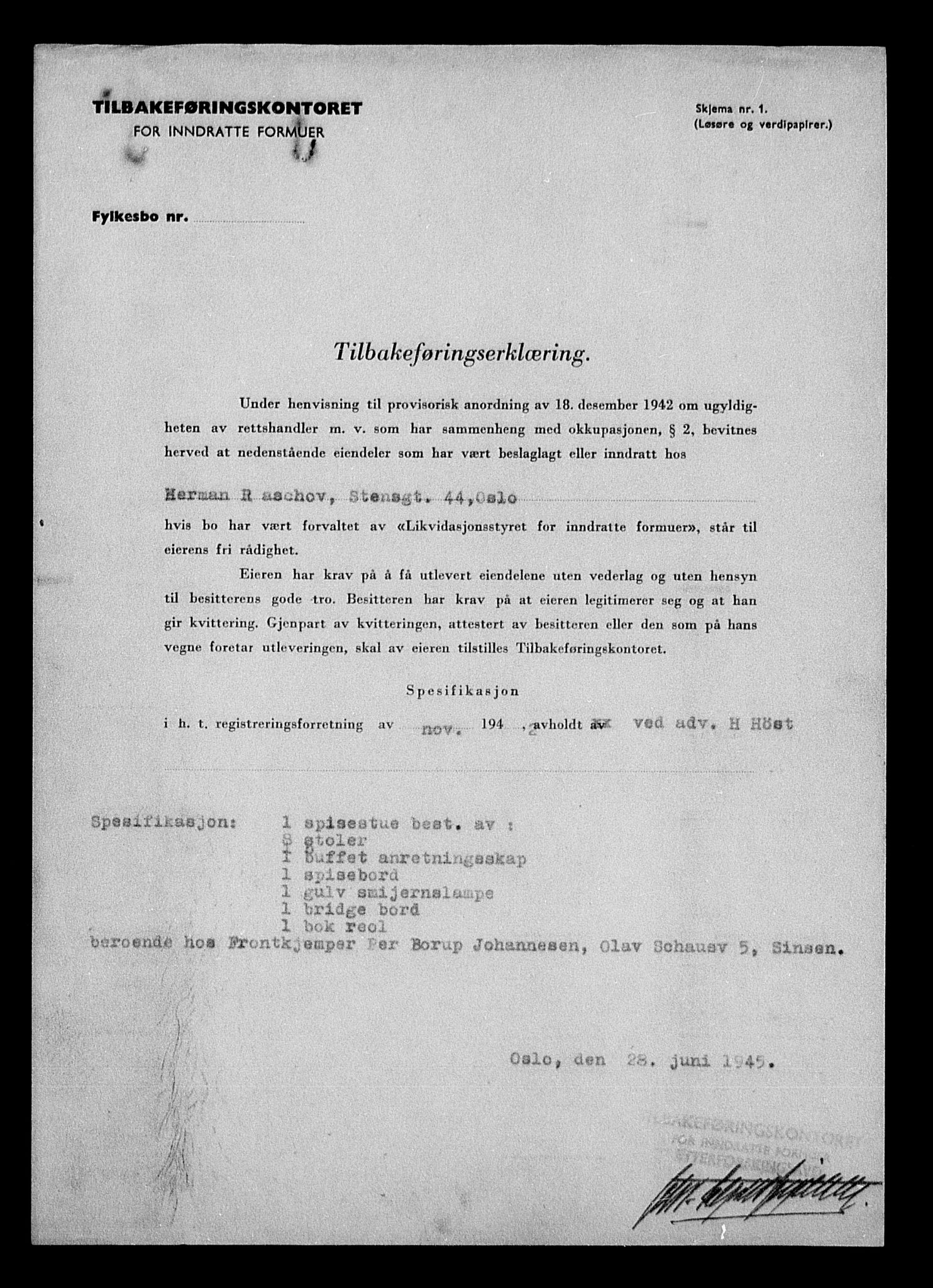 Justisdepartementet, Tilbakeføringskontoret for inndratte formuer, AV/RA-S-1564/H/Hc/Hcc/L0972: --, 1945-1947, p. 24