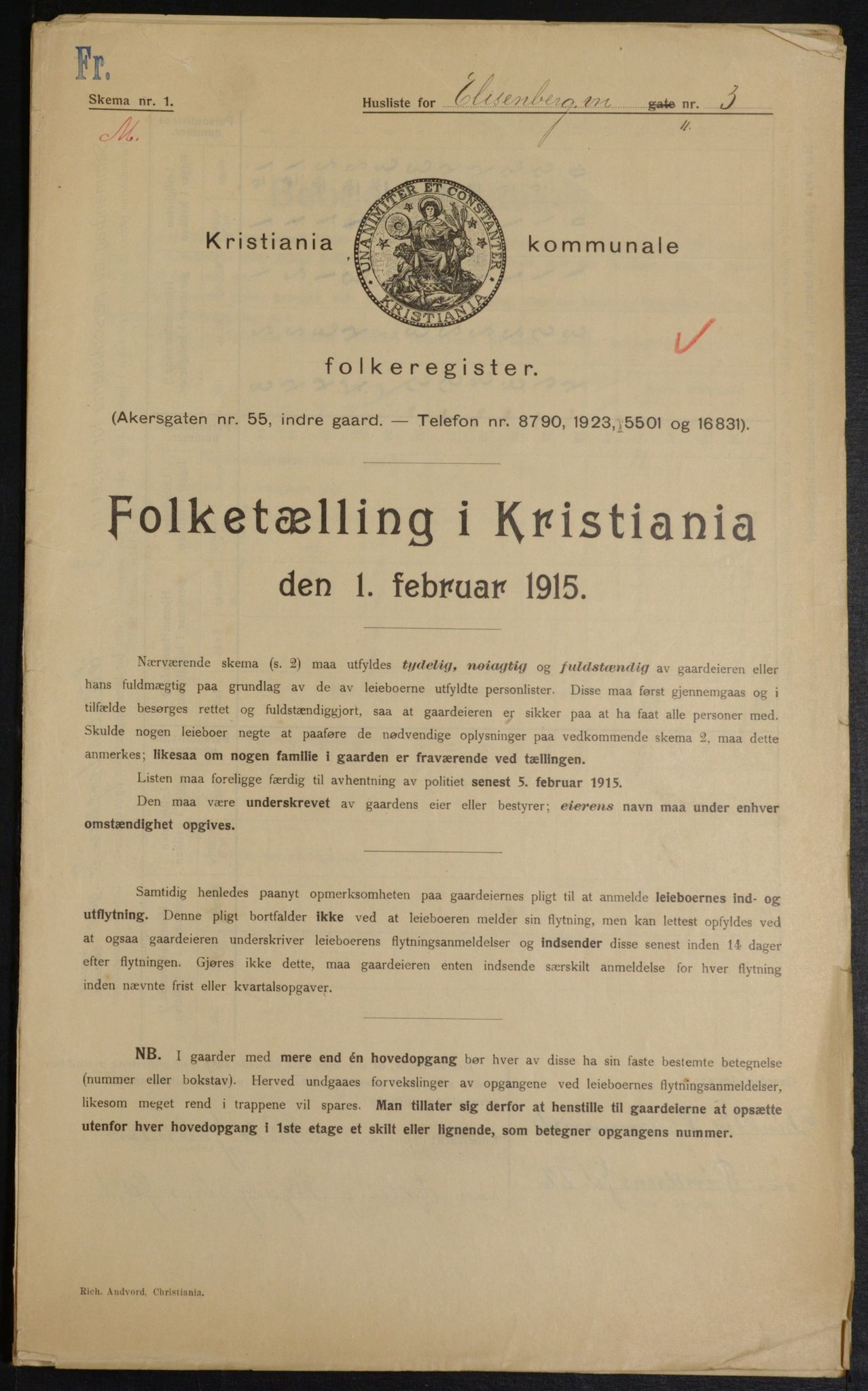 OBA, Municipal Census 1915 for Kristiania, 1915, p. 19987