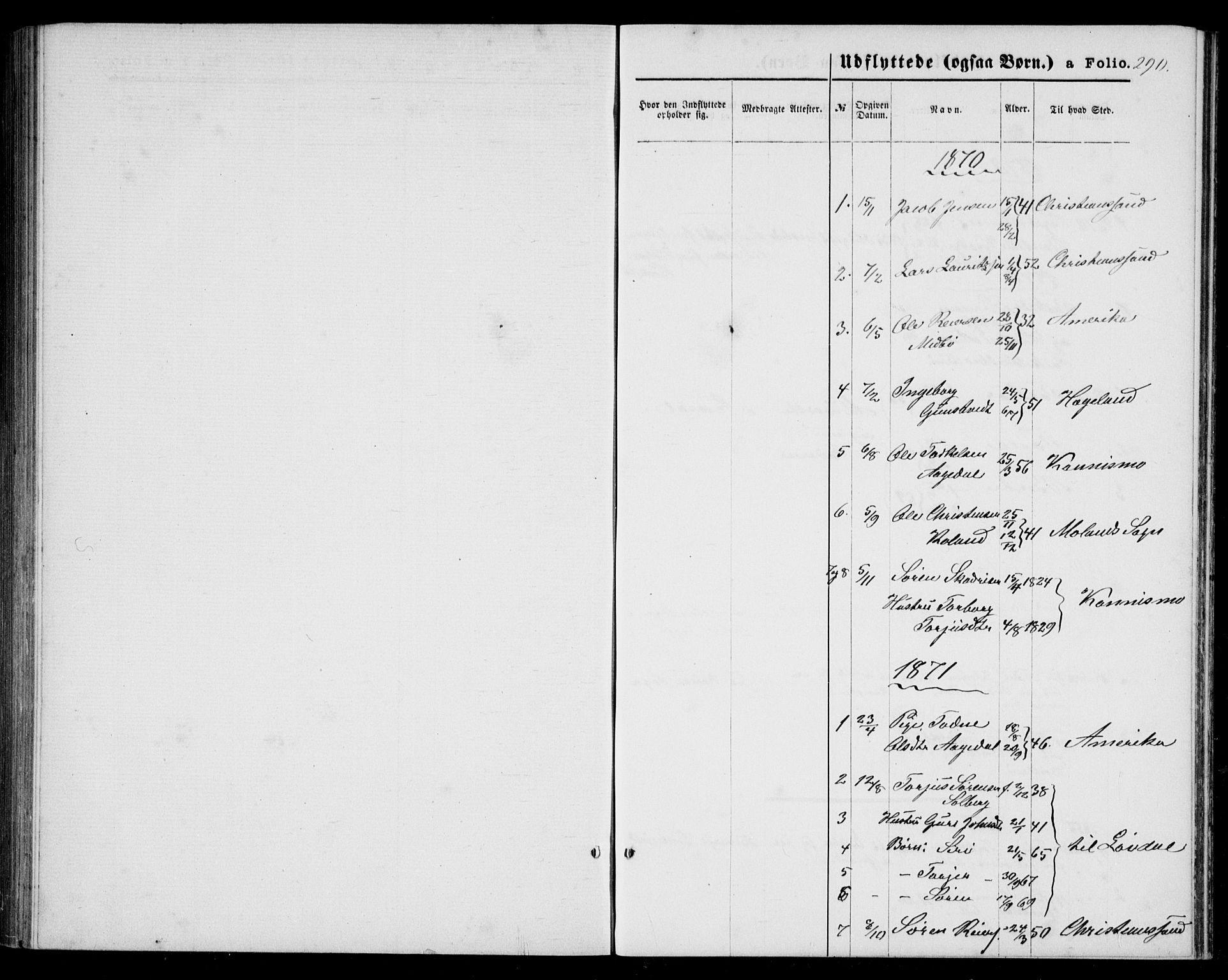Bjelland sokneprestkontor, SAK/1111-0005/F/Fb/Fba/L0004: Parish register (copy) no. B 4, 1869-1886, p. 290