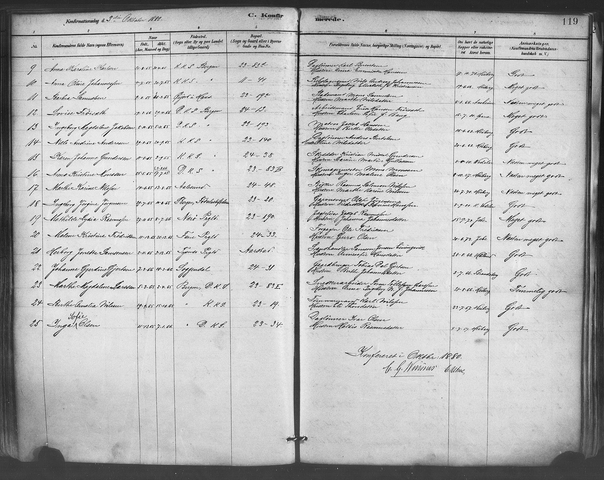 Mariakirken Sokneprestembete, AV/SAB-A-76901/H/Haa/L0007: Parish register (official) no. A 7, 1878-1893, p. 119