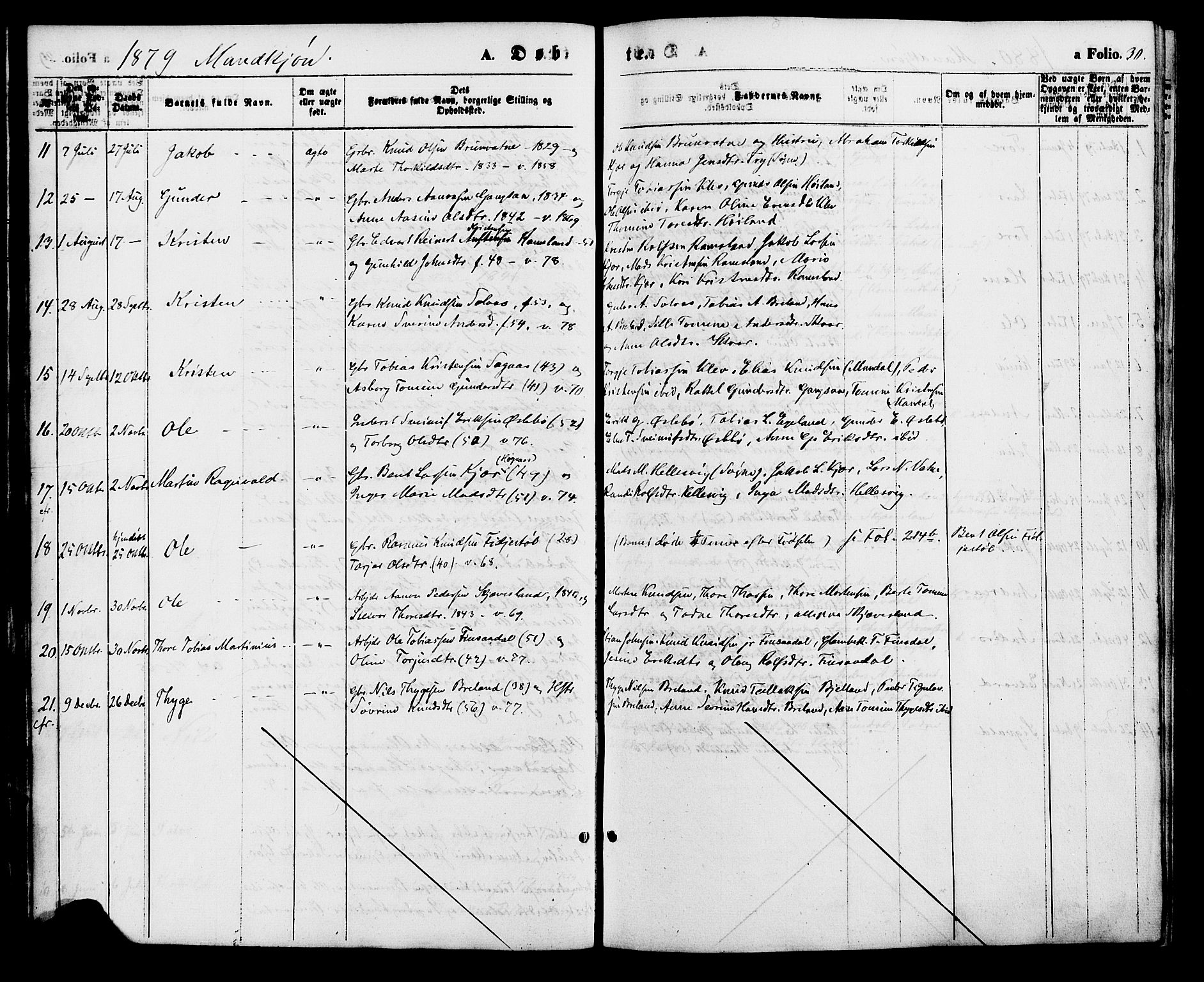 Holum sokneprestkontor, AV/SAK-1111-0022/F/Fa/Fac/L0003: Parish register (official) no. A 3, 1860-1883, p. 30