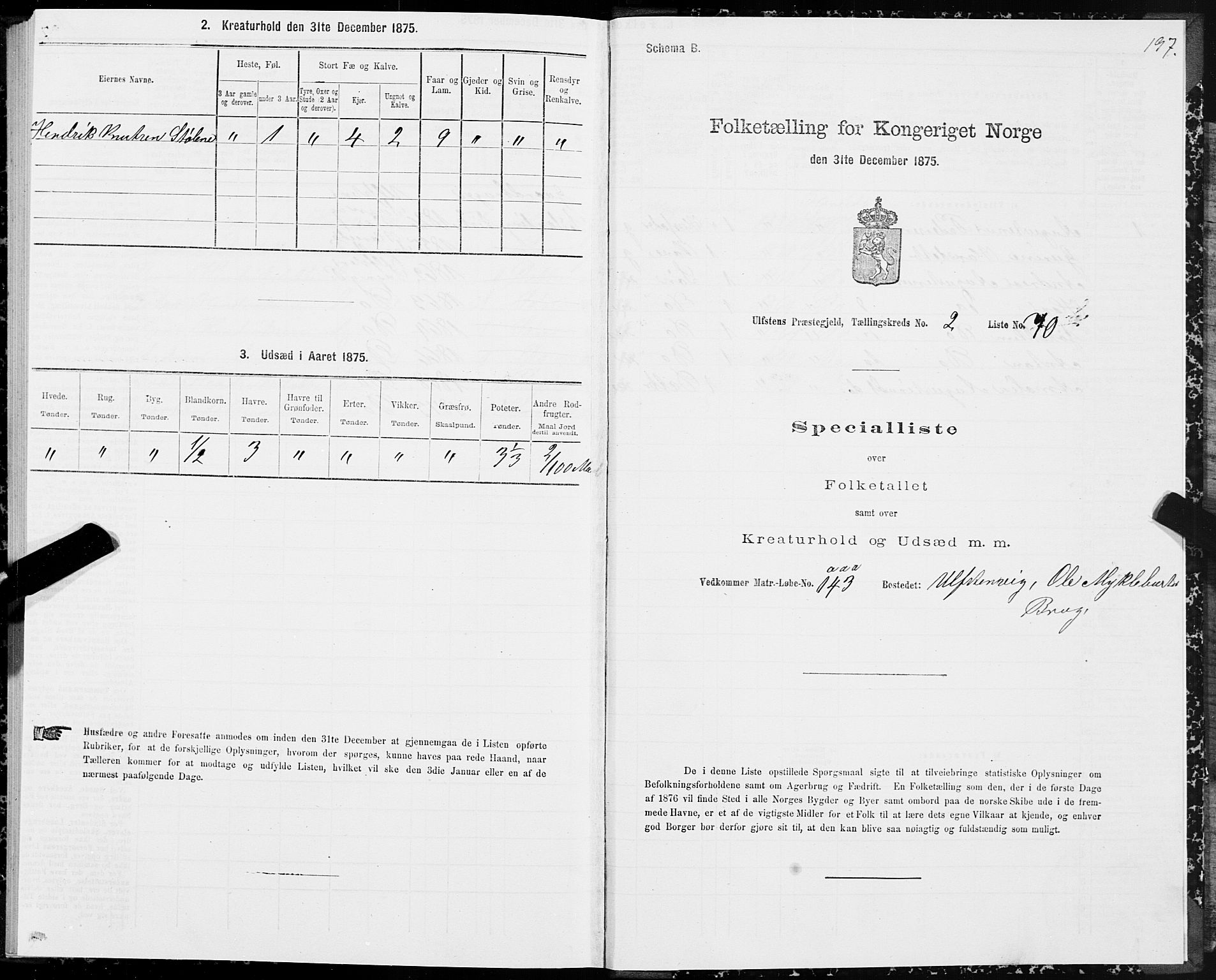 SAT, 1875 census for 1516P Ulstein, 1875, p. 1197