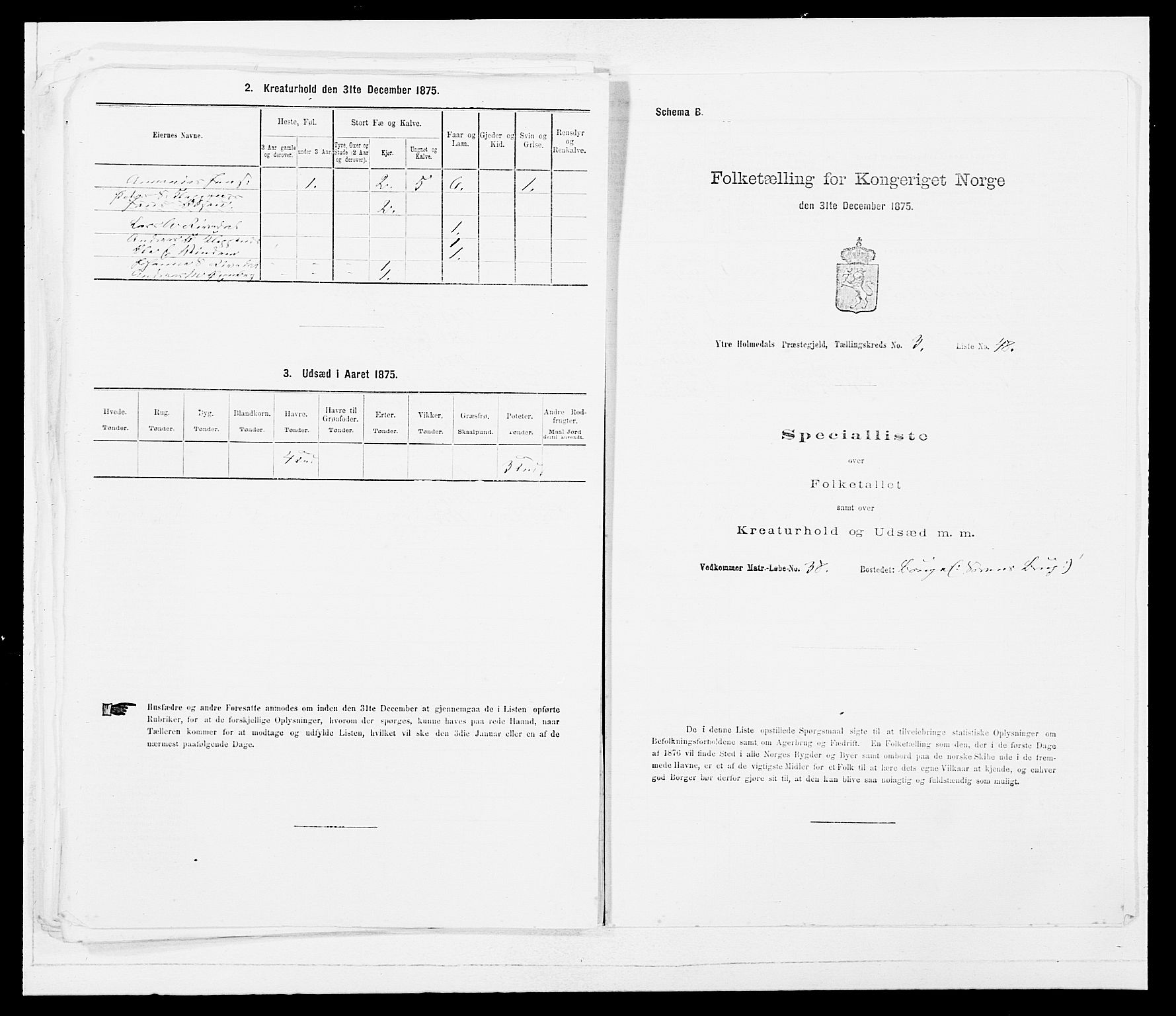 SAB, 1875 census for 1429P Ytre Holmedal, 1875, p. 266