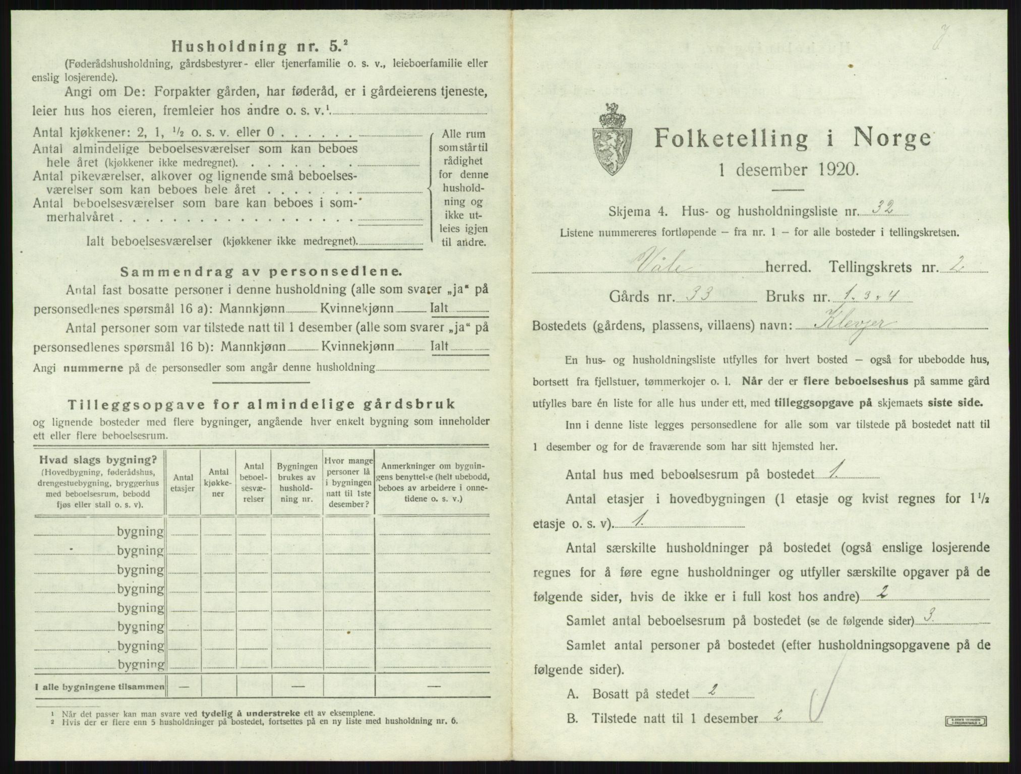 SAKO, 1920 census for Våle, 1920, p. 258