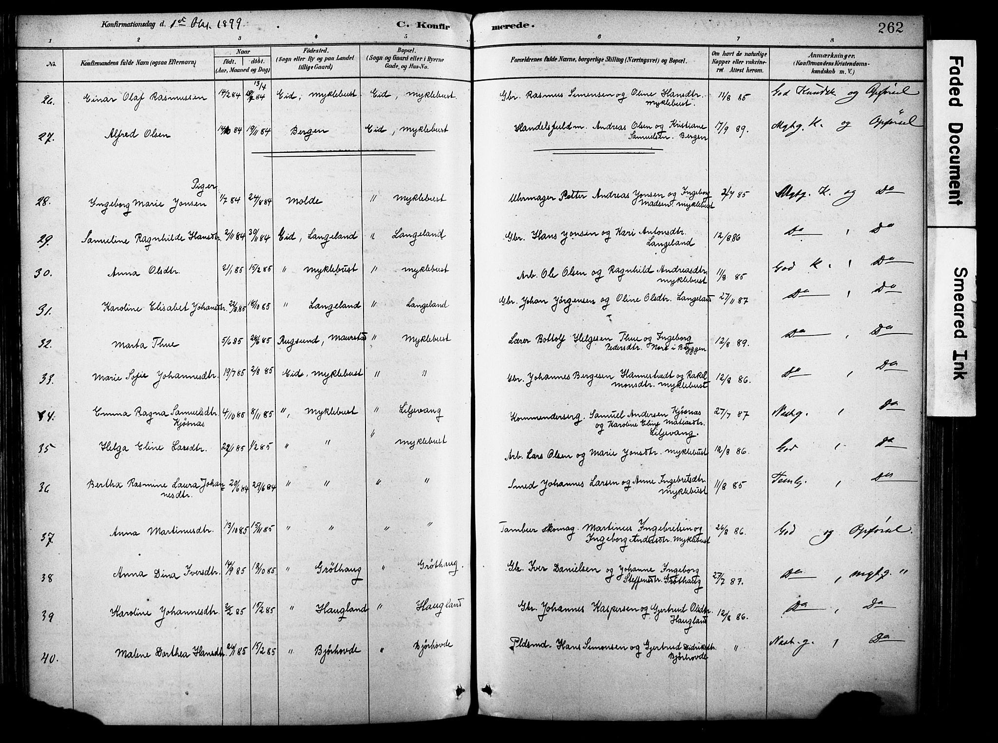 Eid sokneprestembete, AV/SAB-A-82301/H/Haa/Haab/L0001: Parish register (official) no. B 1, 1879-1906, p. 262