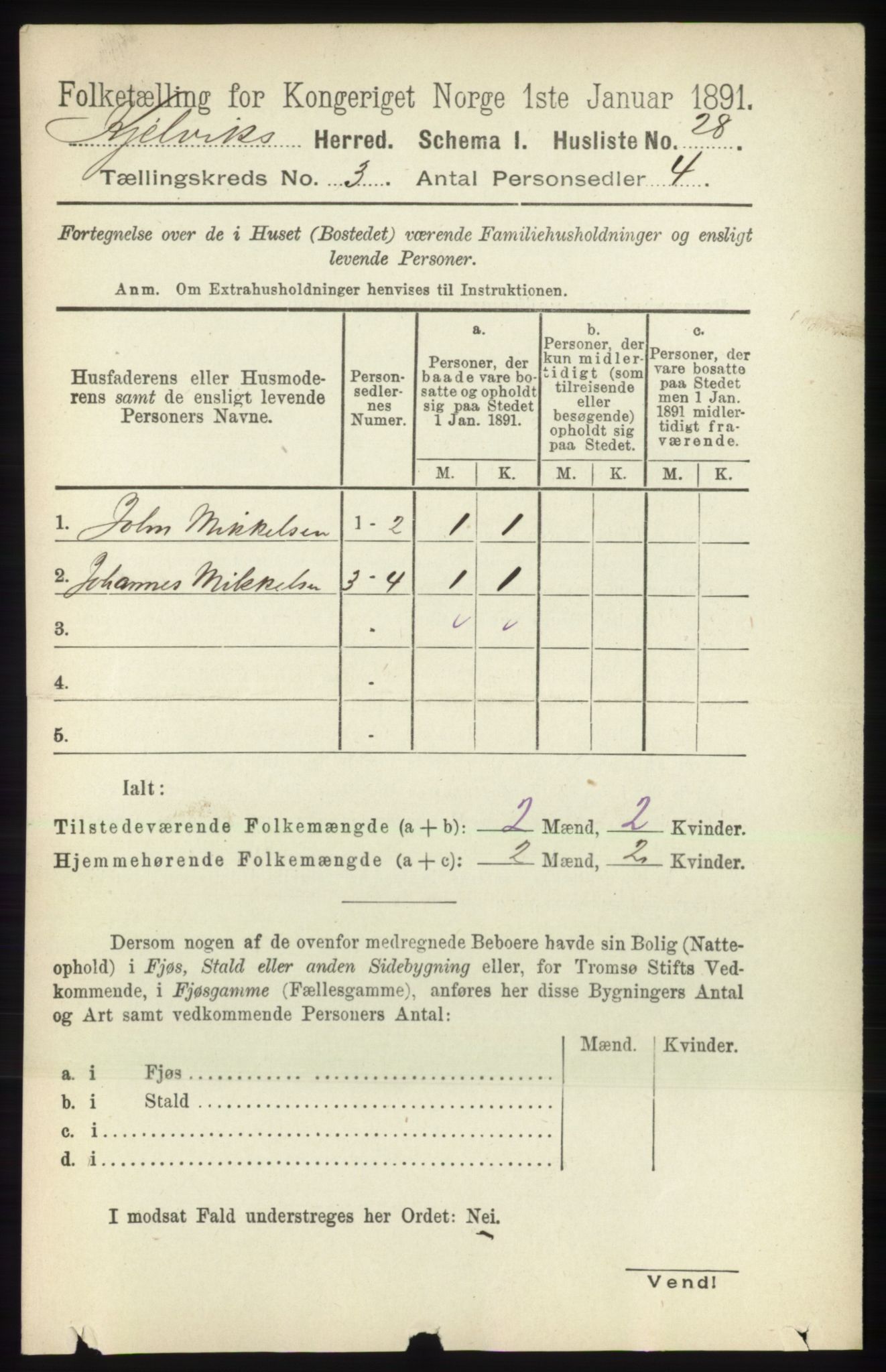 RA, 1891 census for 2019 Kjelvik, 1891, p. 242