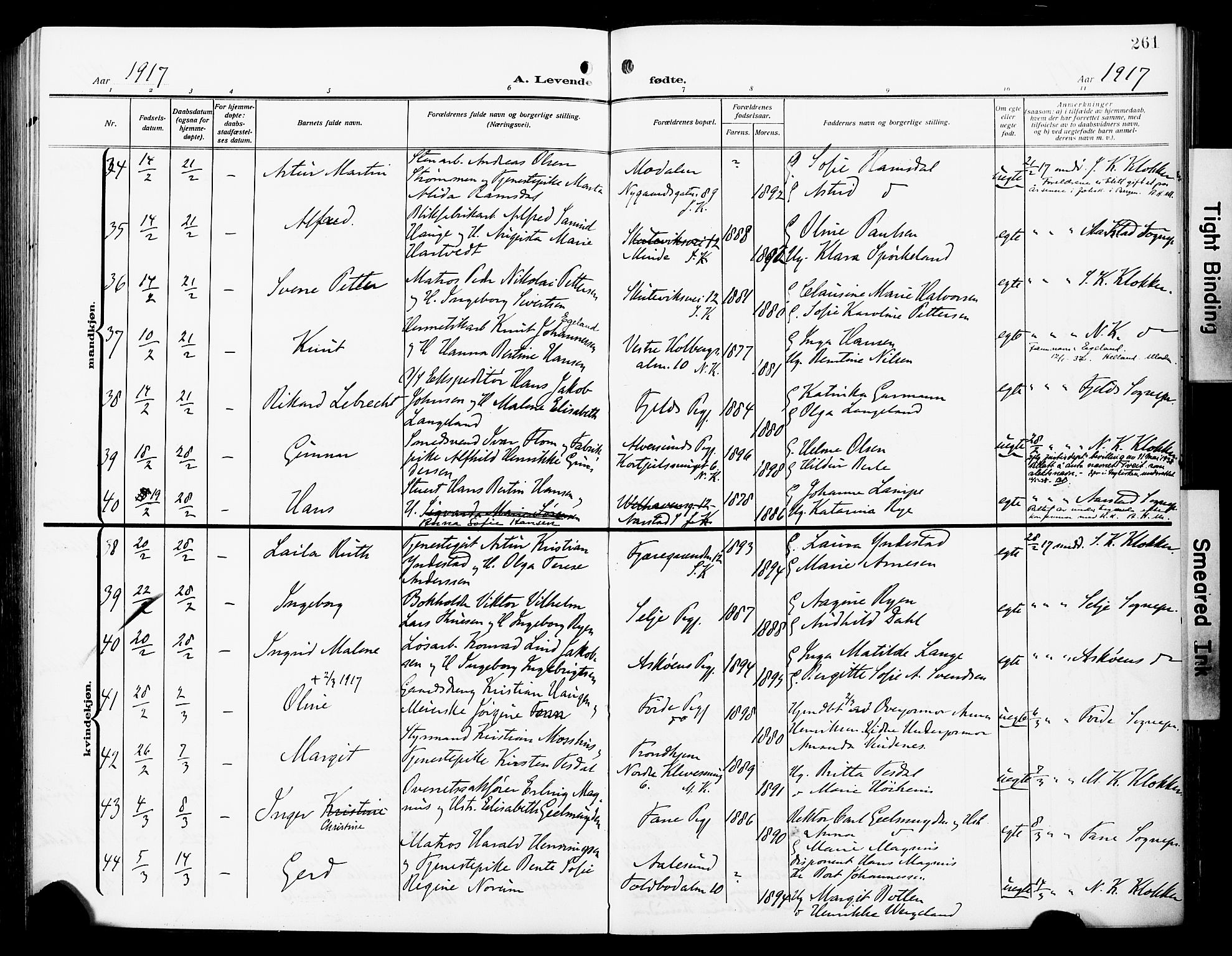 Fødselsstiftelsens sokneprestembete*, SAB/-: Parish register (official) no. A 4, 1910-1918, p. 261