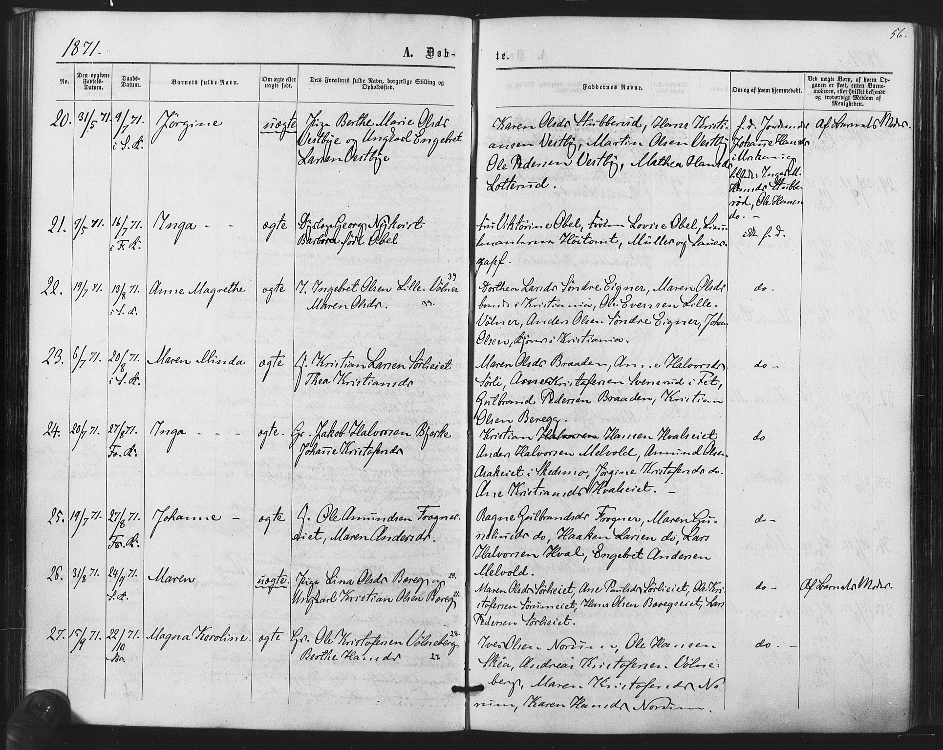 Sørum prestekontor Kirkebøker, AV/SAO-A-10303/F/Fa/L0006: Parish register (official) no. I 6, 1864-1877, p. 56