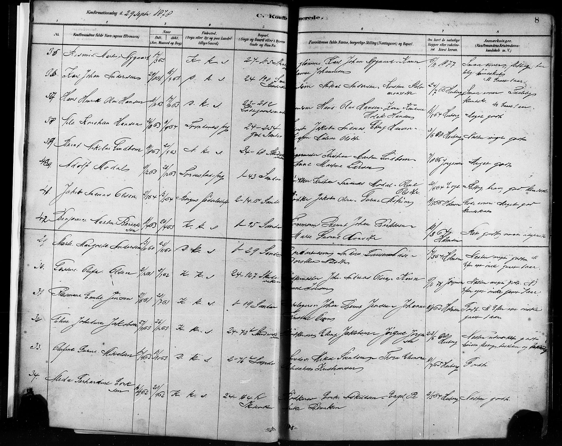 Sandviken Sokneprestembete, AV/SAB-A-77601/H/Ha/L0002: Parish register (official) no. A 2, 1878-1896, p. 8