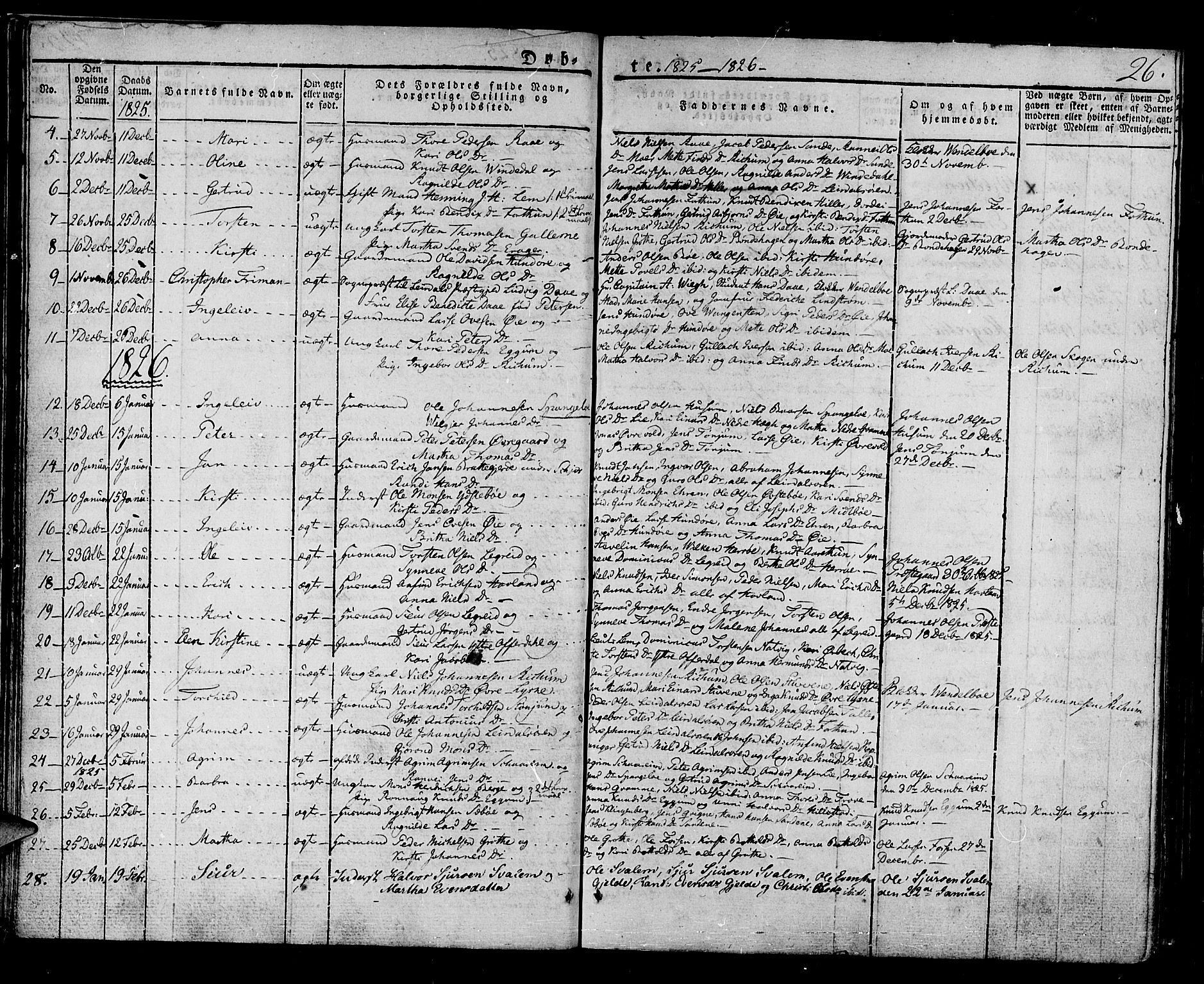 Lærdal sokneprestembete, SAB/A-81201: Parish register (official) no. A 5, 1822-1834, p. 26