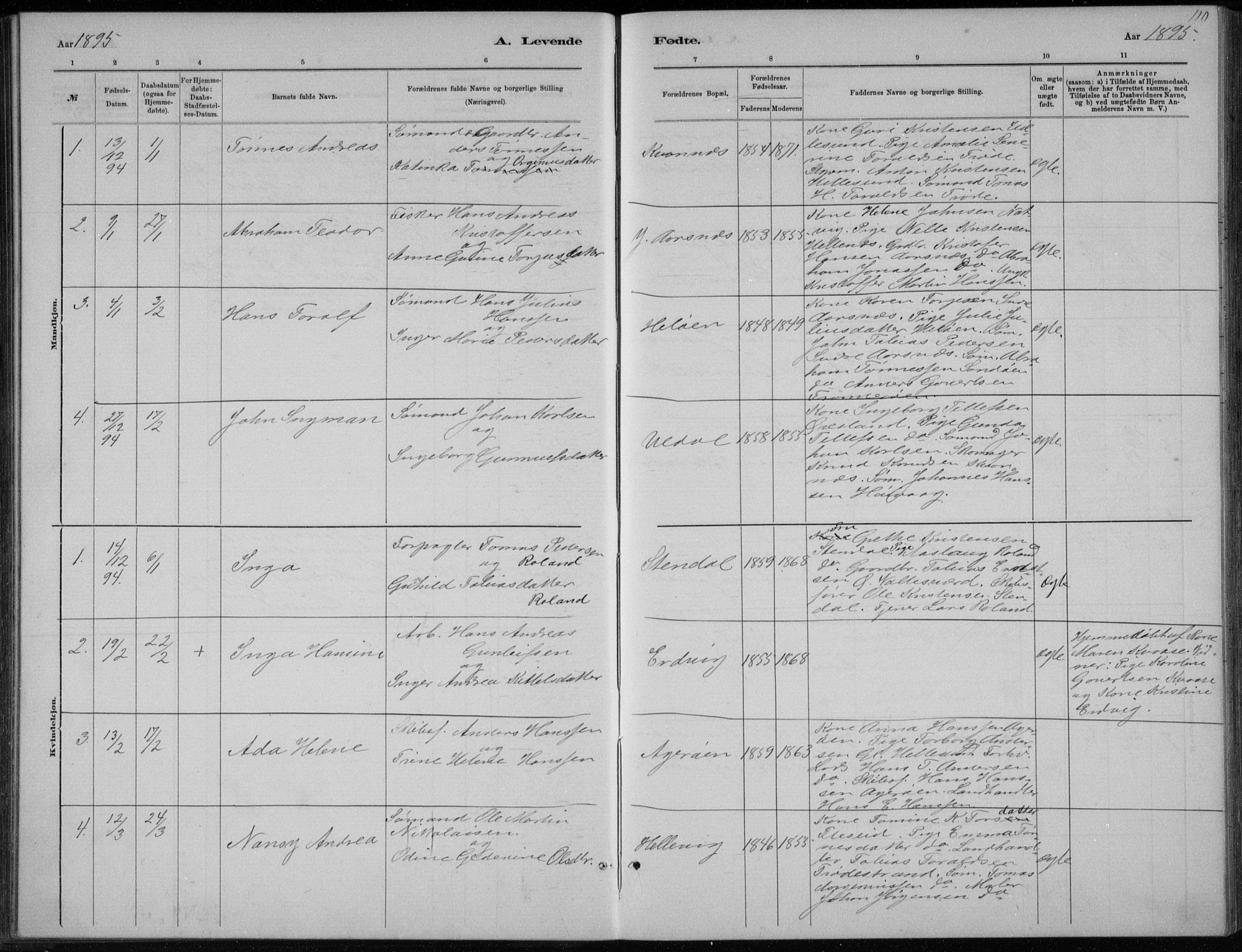 Høvåg sokneprestkontor, SAK/1111-0025/F/Fb/L0004: Parish register (copy) no. B 4, 1883-1898, p. 110