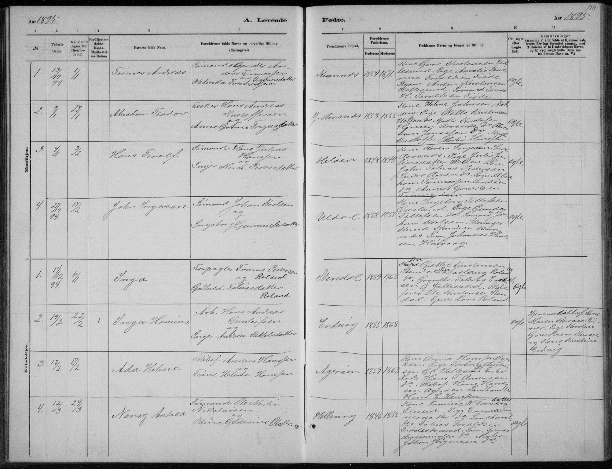 Høvåg sokneprestkontor, AV/SAK-1111-0025/F/Fb/L0004: Parish register (copy) no. B 4, 1883-1898, p. 110