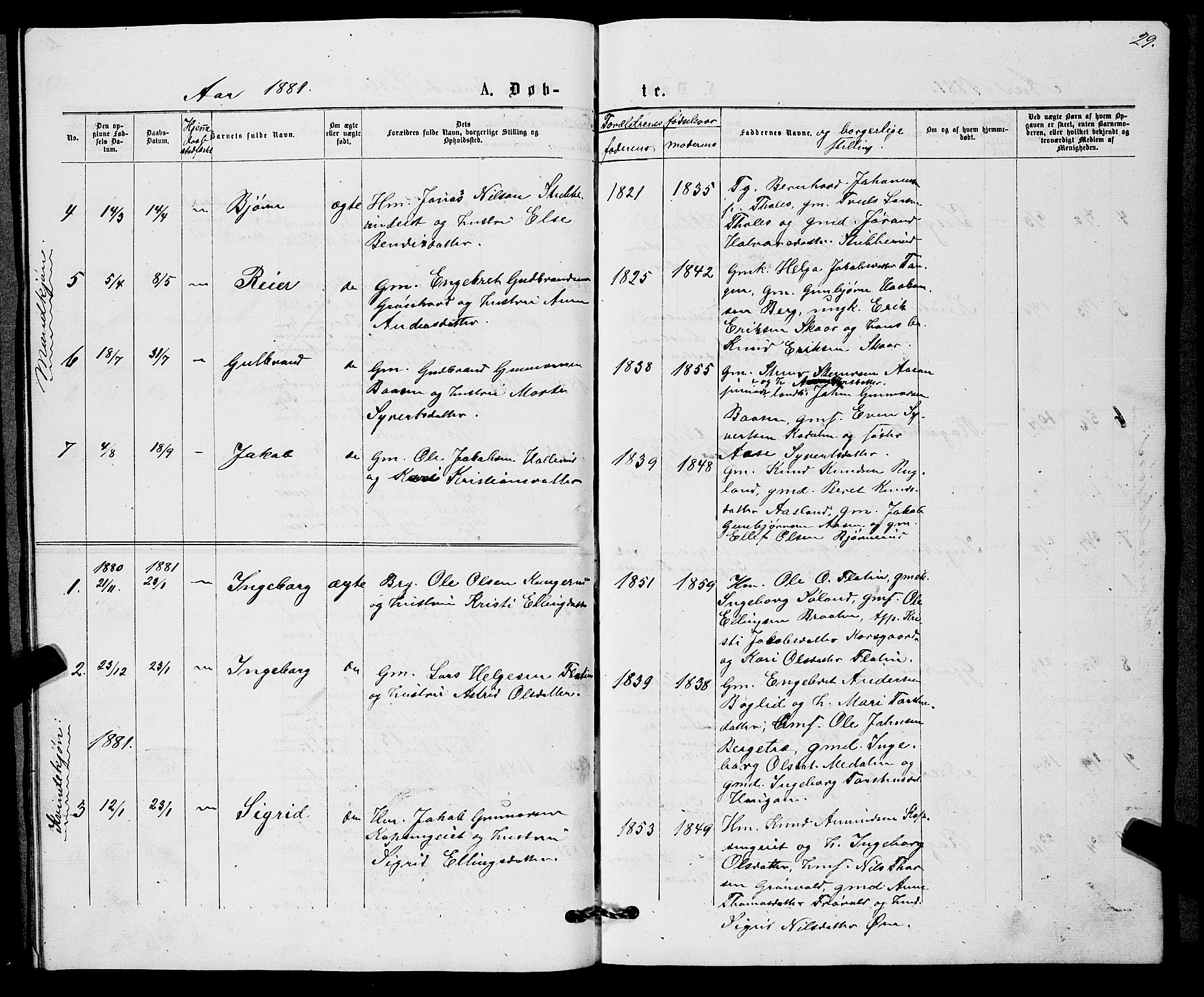 Sigdal kirkebøker, AV/SAKO-A-245/G/Gb/L0002: Parish register (copy) no. II 2, 1875-1900, p. 29