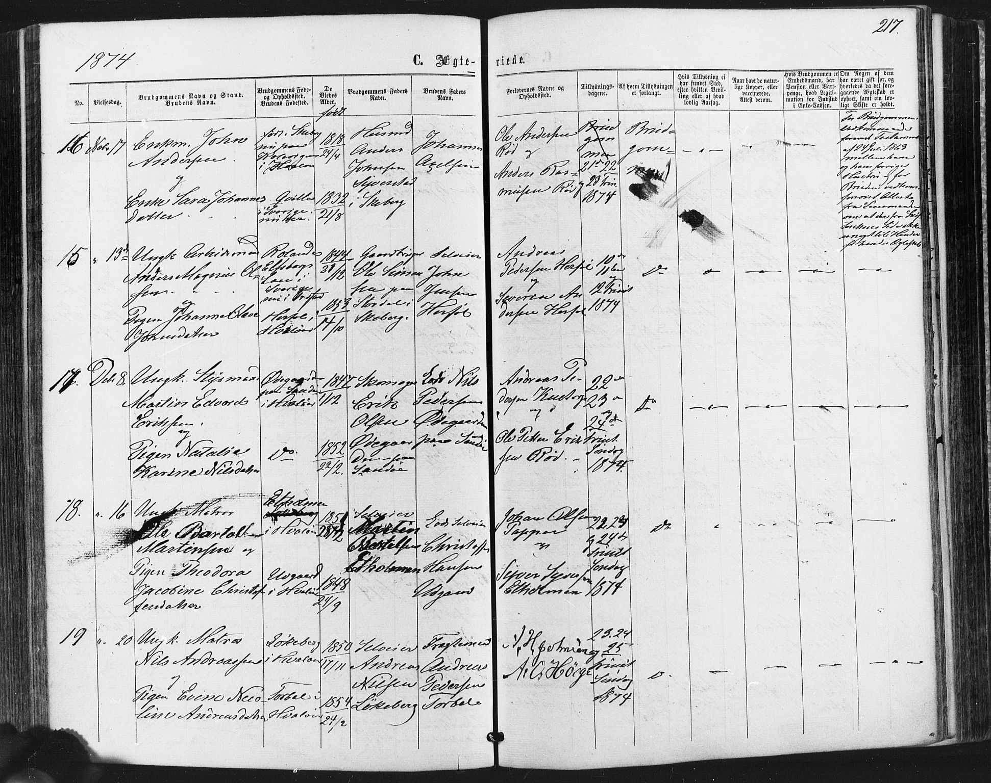 Hvaler prestekontor Kirkebøker, AV/SAO-A-2001/F/Fa/L0007: Parish register (official) no. I 7, 1864-1878, p. 217