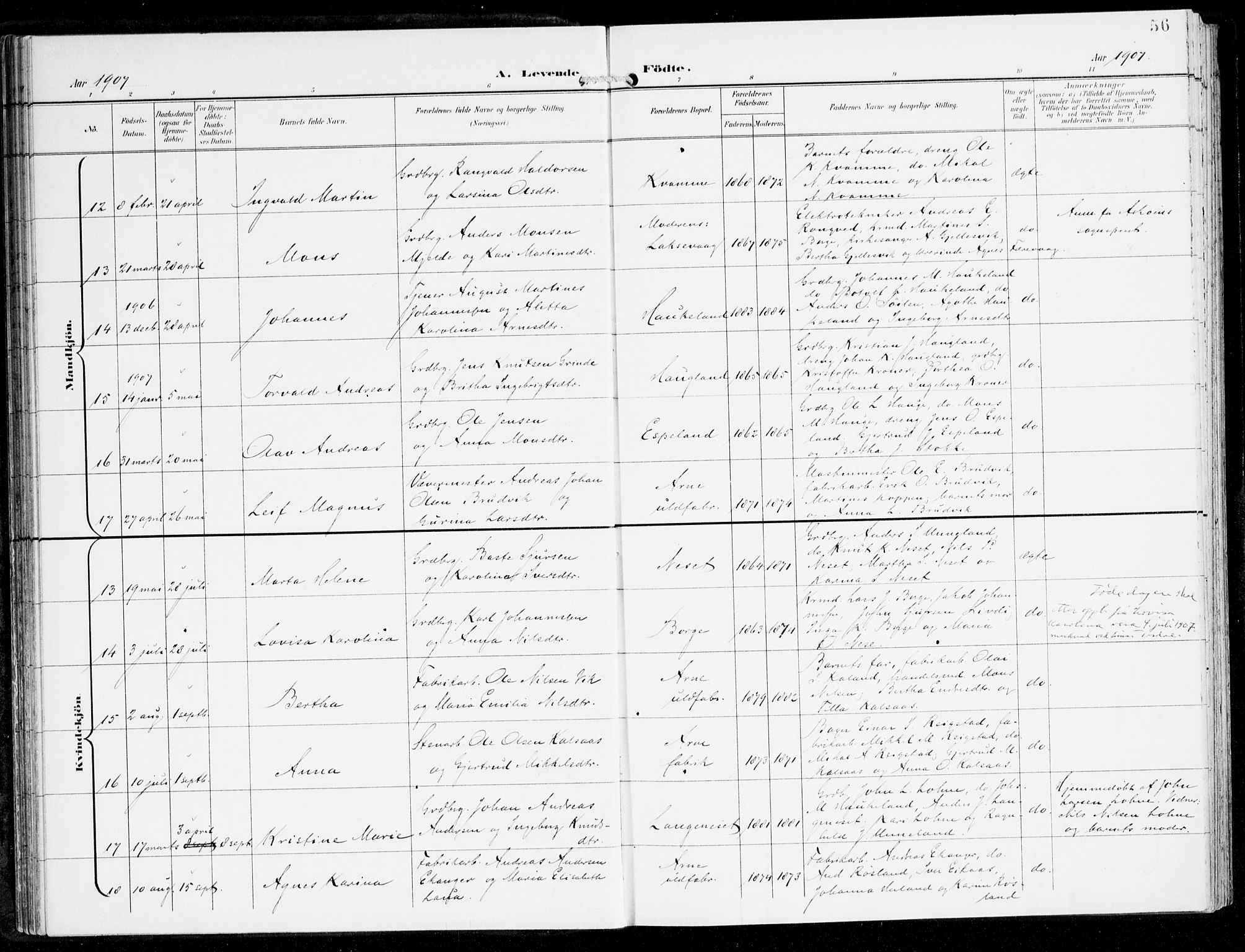 Haus sokneprestembete, AV/SAB-A-75601/H/Haa: Parish register (official) no. D 2, 1899-1912, p. 56