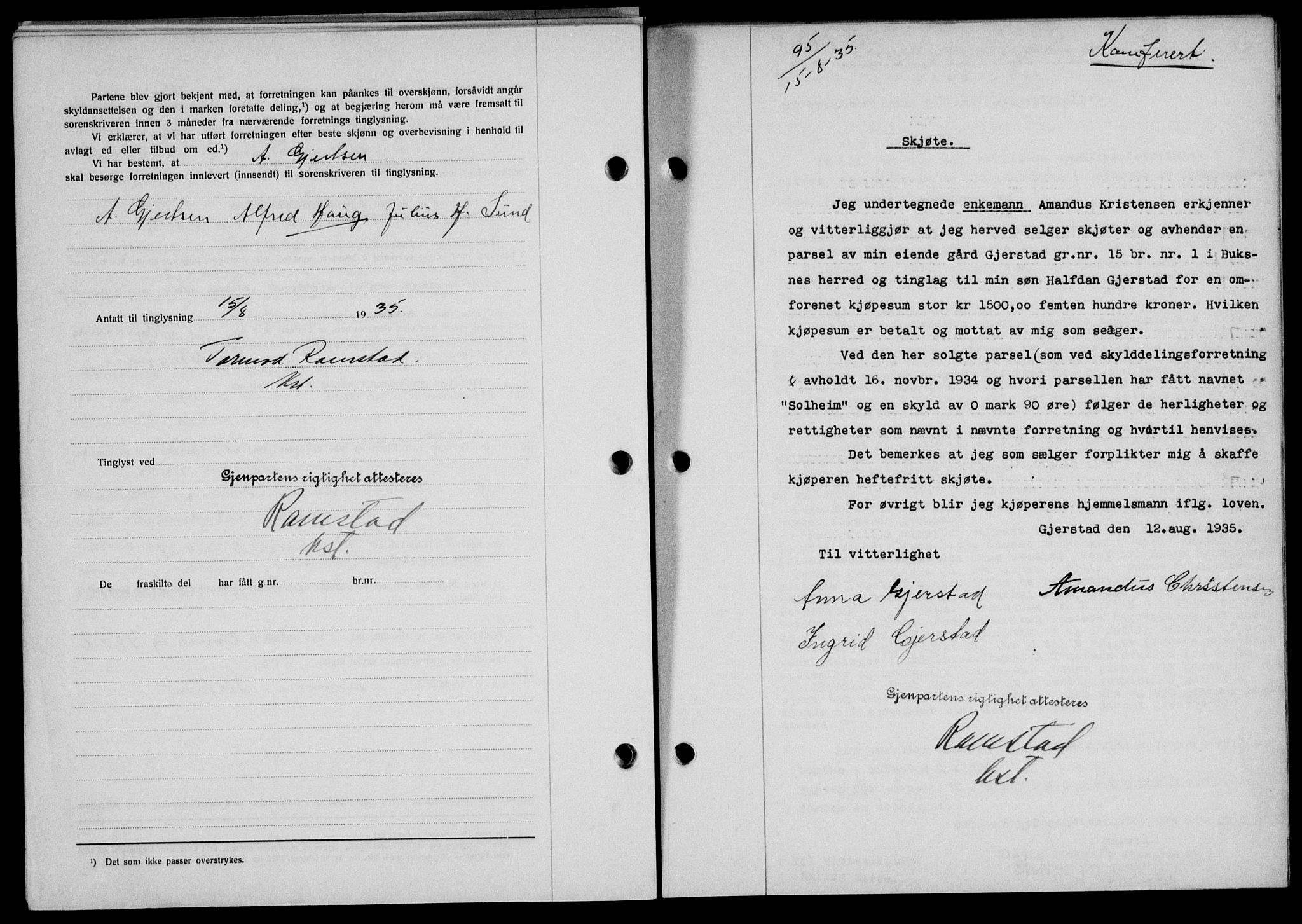 Lofoten sorenskriveri, SAT/A-0017/1/2/2C/L0032b: Mortgage book no. 32b, 1935-1935, Deed date: 15.08.1935