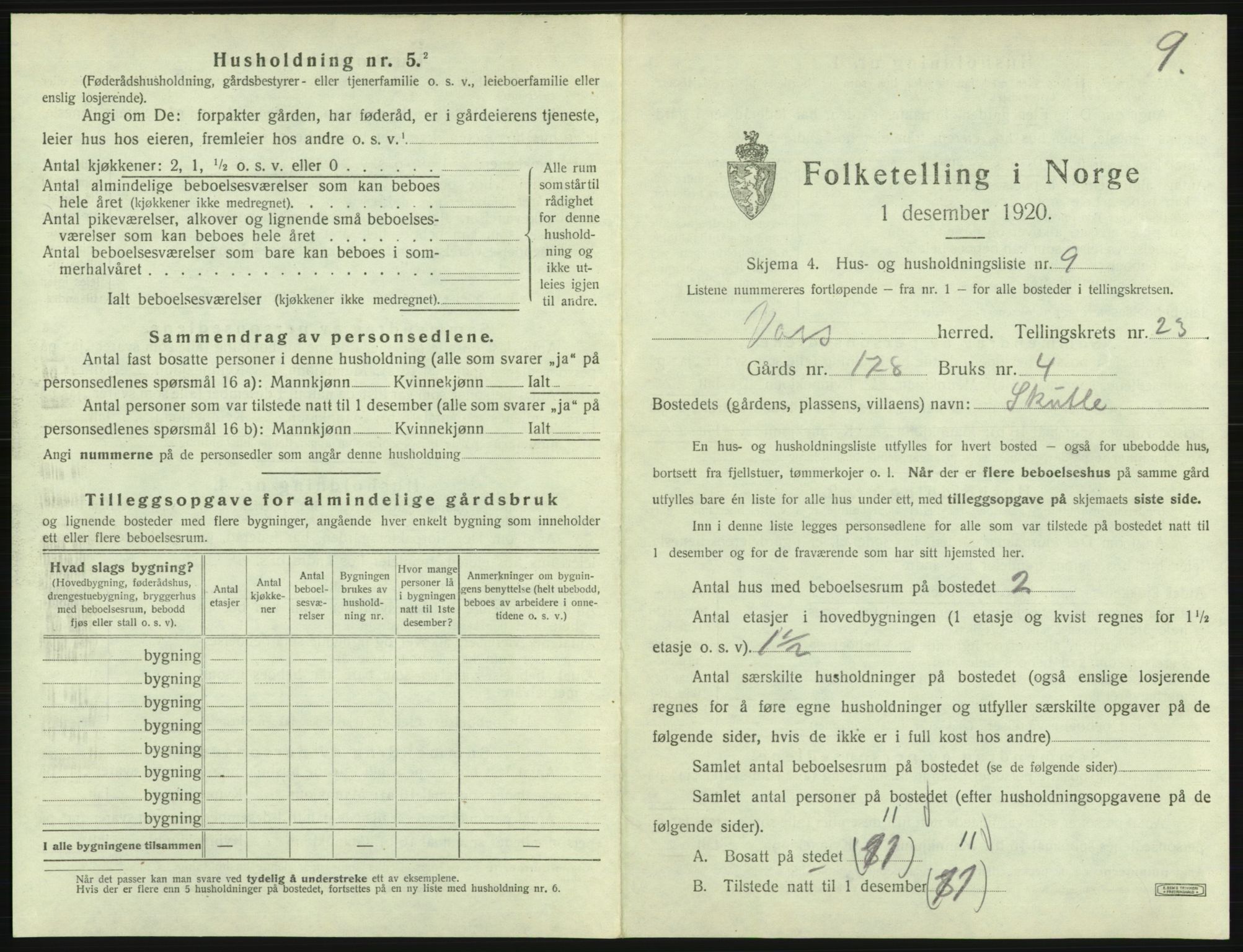 SAB, 1920 census for Voss, 1920, p. 2029