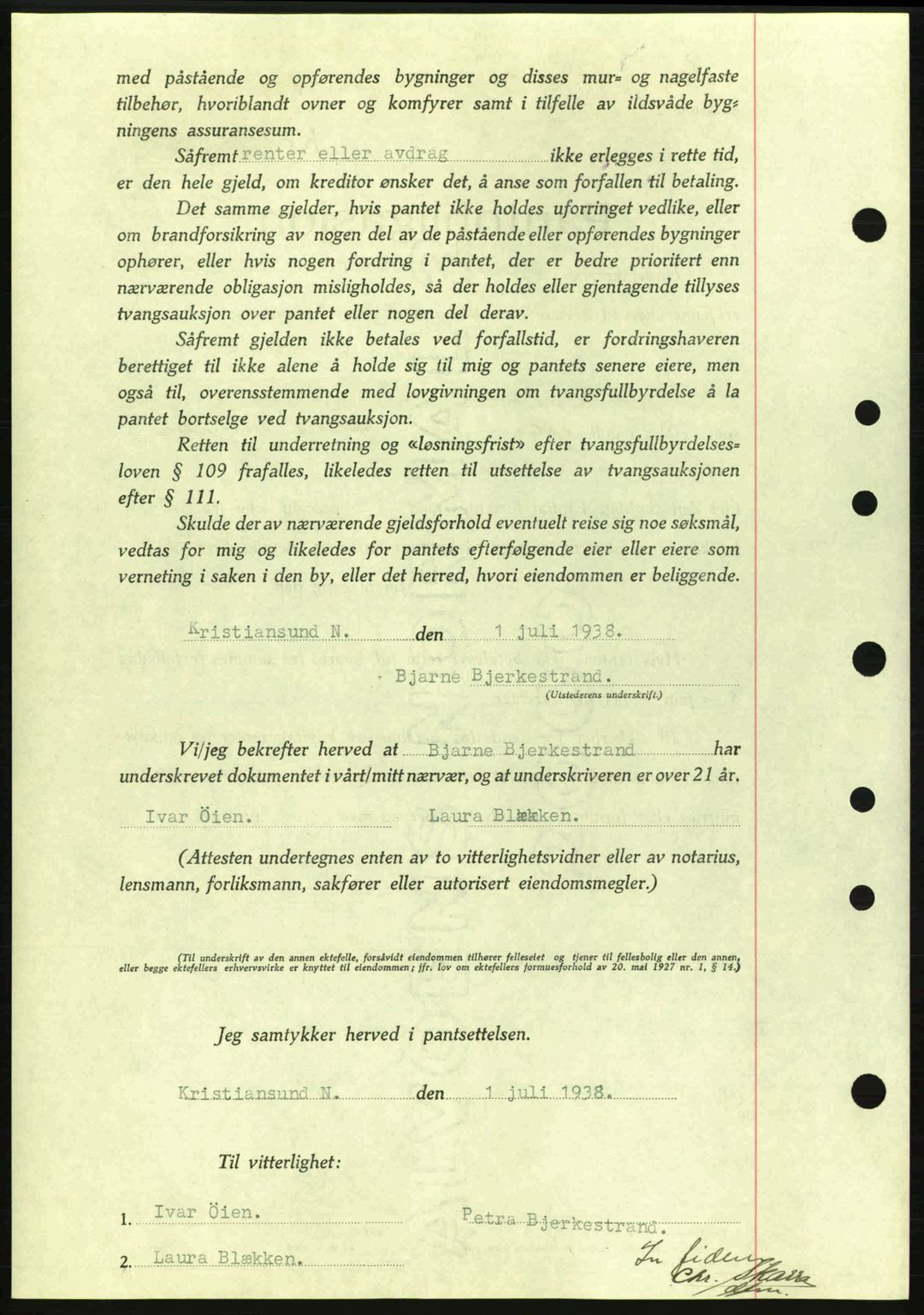 Kristiansund byfogd, SAT/A-4587/A/27: Mortgage book no. 31, 1938-1939, Diary no: : 582/1938