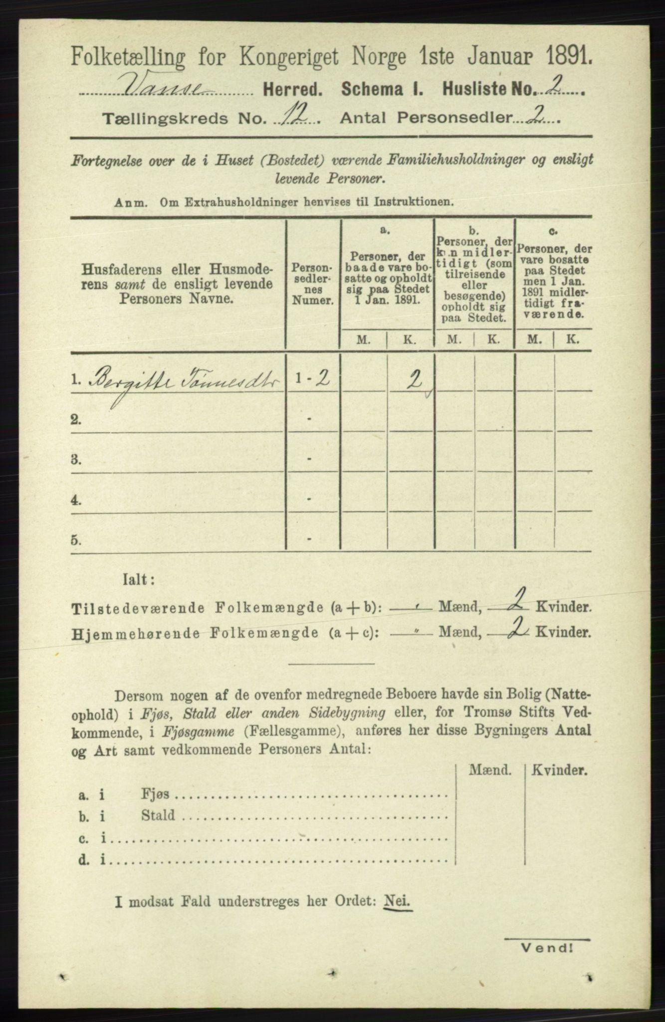 RA, 1891 census for 1041 Vanse, 1891, p. 6669