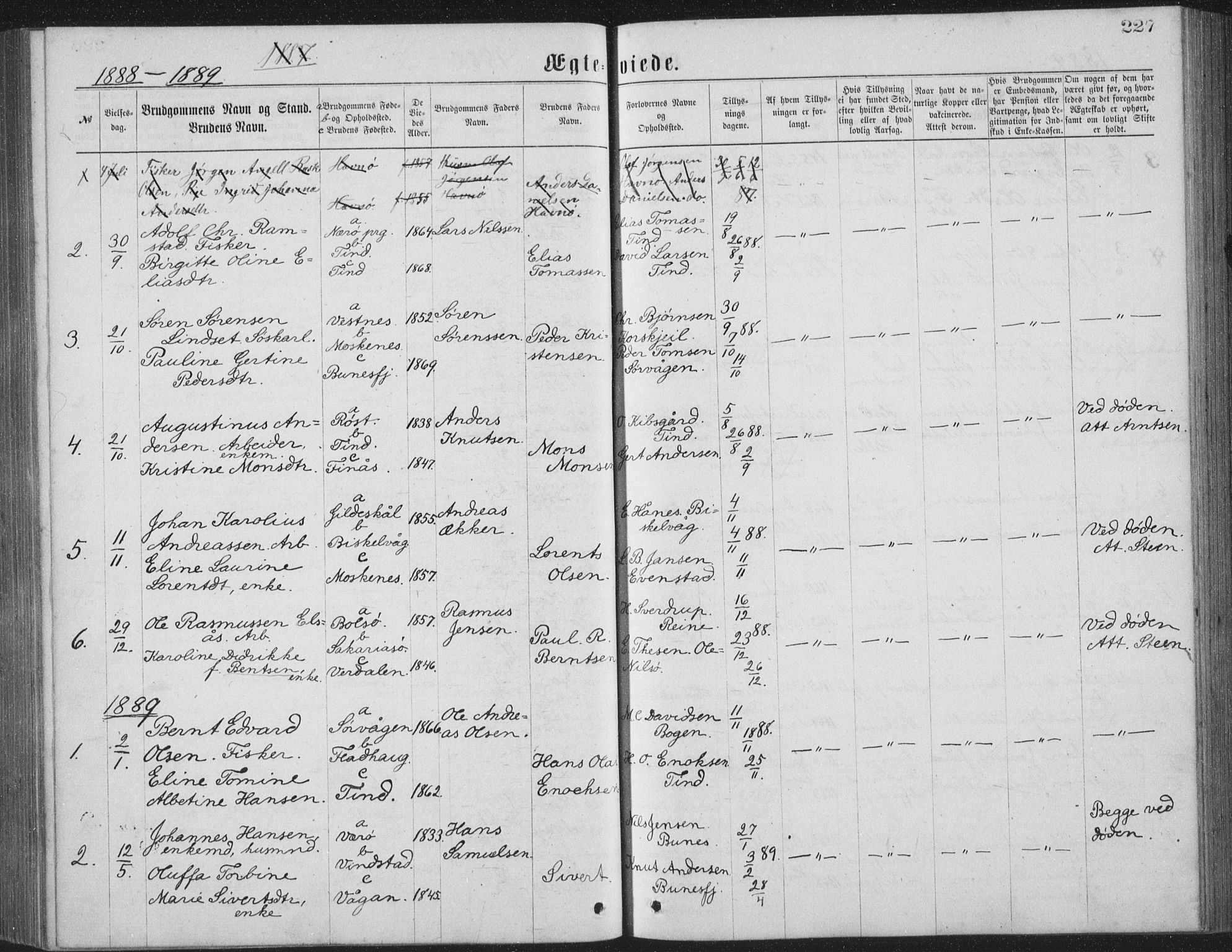 Ministerialprotokoller, klokkerbøker og fødselsregistre - Nordland, AV/SAT-A-1459/886/L1225: Parish register (copy) no. 886C02, 1874-1896, p. 227