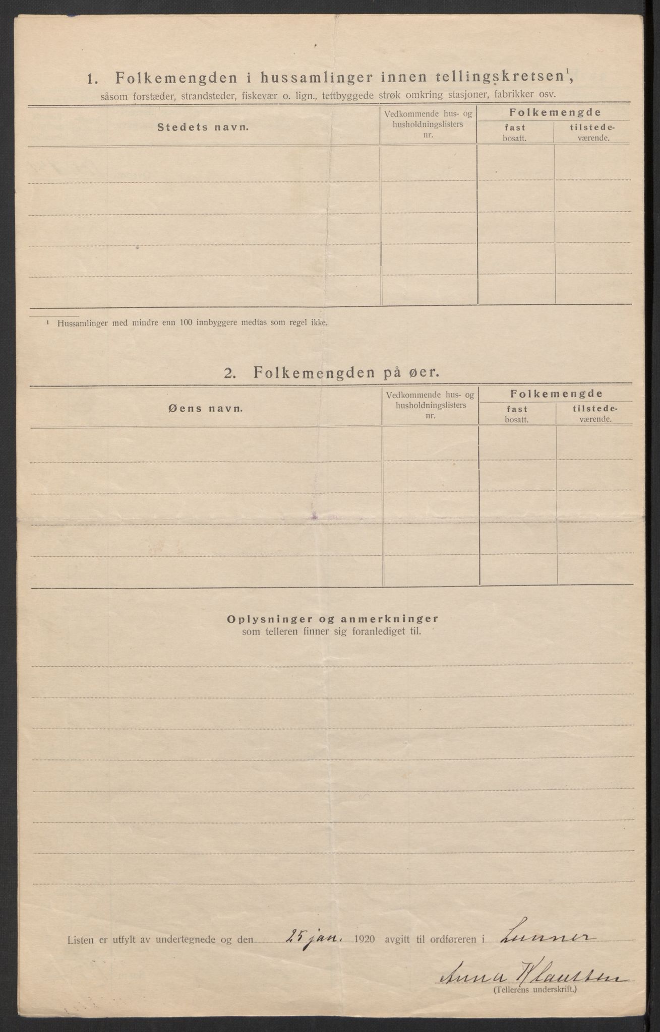 SAH, 1920 census for Lunner, 1920, p. 33