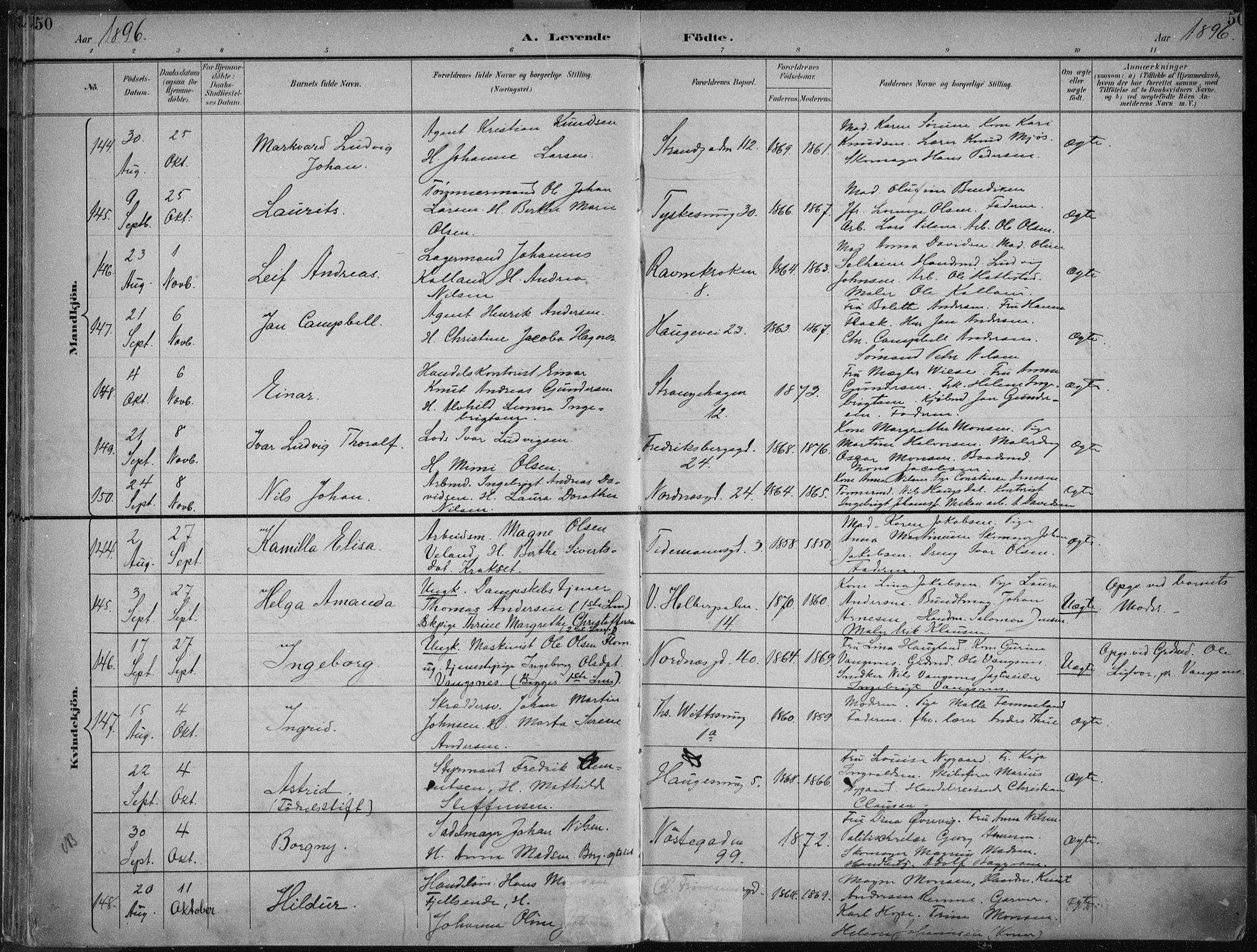 Nykirken Sokneprestembete, AV/SAB-A-77101/H/Haa/L0018: Parish register (official) no. B 6, 1895-1903, p. 50