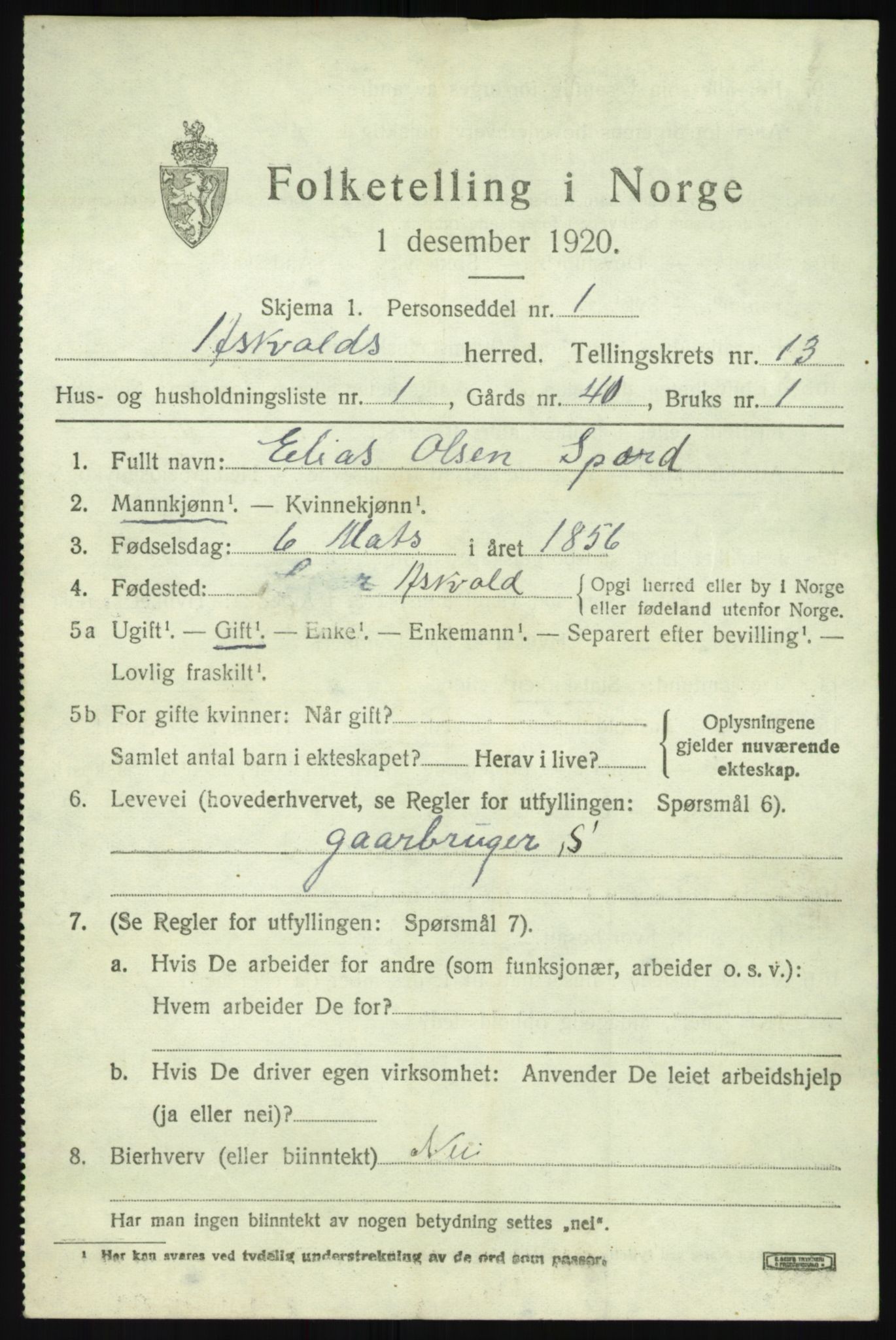 SAB, 1920 census for Askvoll, 1920, p. 4984