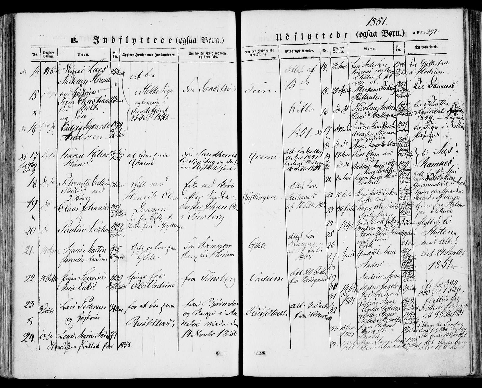 Stokke kirkebøker, AV/SAKO-A-320/F/Fa/L0007: Parish register (official) no. I 7, 1844-1857, p. 398