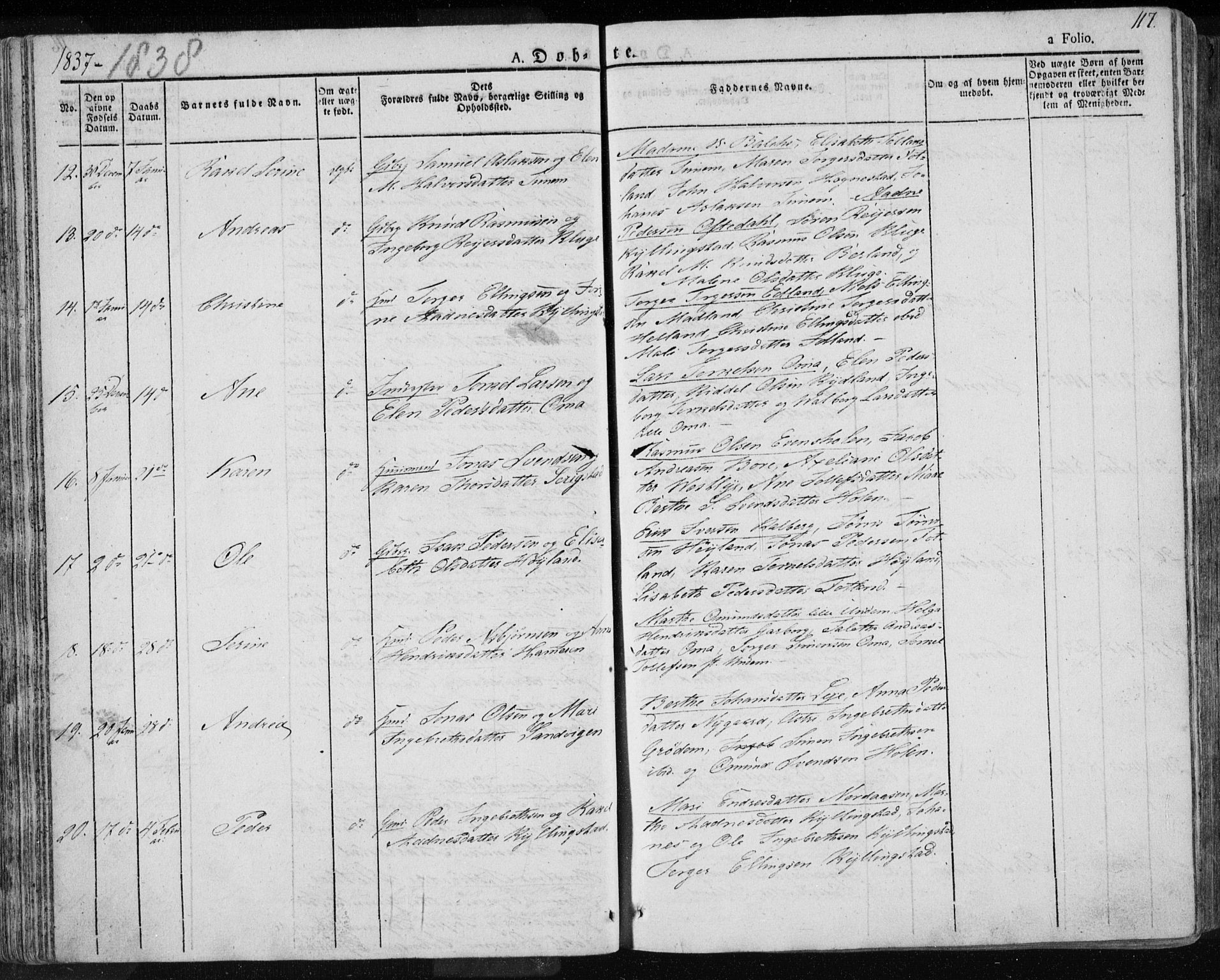 Lye sokneprestkontor, AV/SAST-A-101794/001/30BA/L0004: Parish register (official) no. A 4, 1826-1841, p. 117