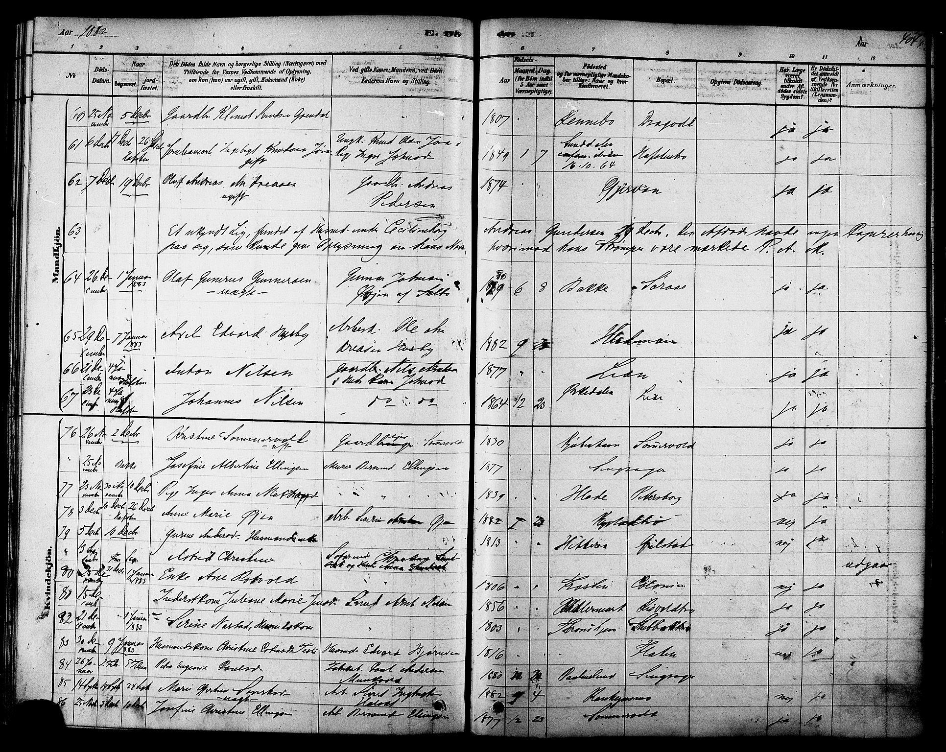 Ministerialprotokoller, klokkerbøker og fødselsregistre - Sør-Trøndelag, AV/SAT-A-1456/606/L0294: Parish register (official) no. 606A09, 1878-1886, p. 404