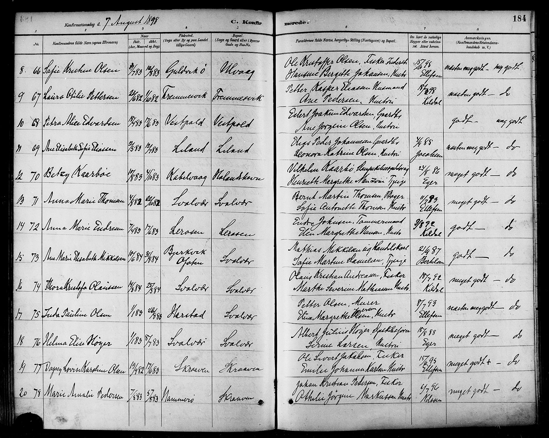 Ministerialprotokoller, klokkerbøker og fødselsregistre - Nordland, AV/SAT-A-1459/874/L1060: Parish register (official) no. 874A04, 1890-1899, p. 184