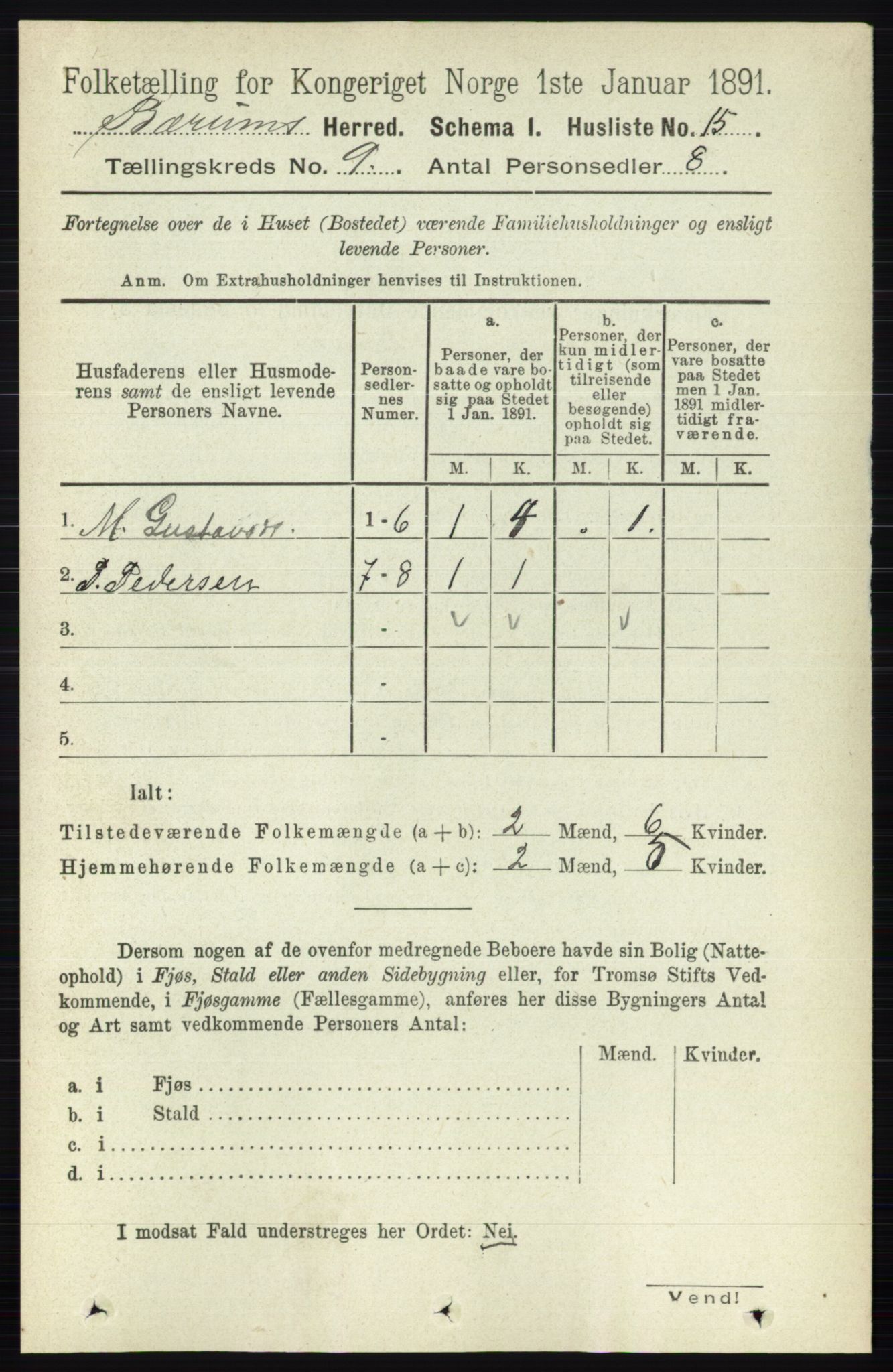 RA, 1891 census for 0219 Bærum, 1891, p. 4995
