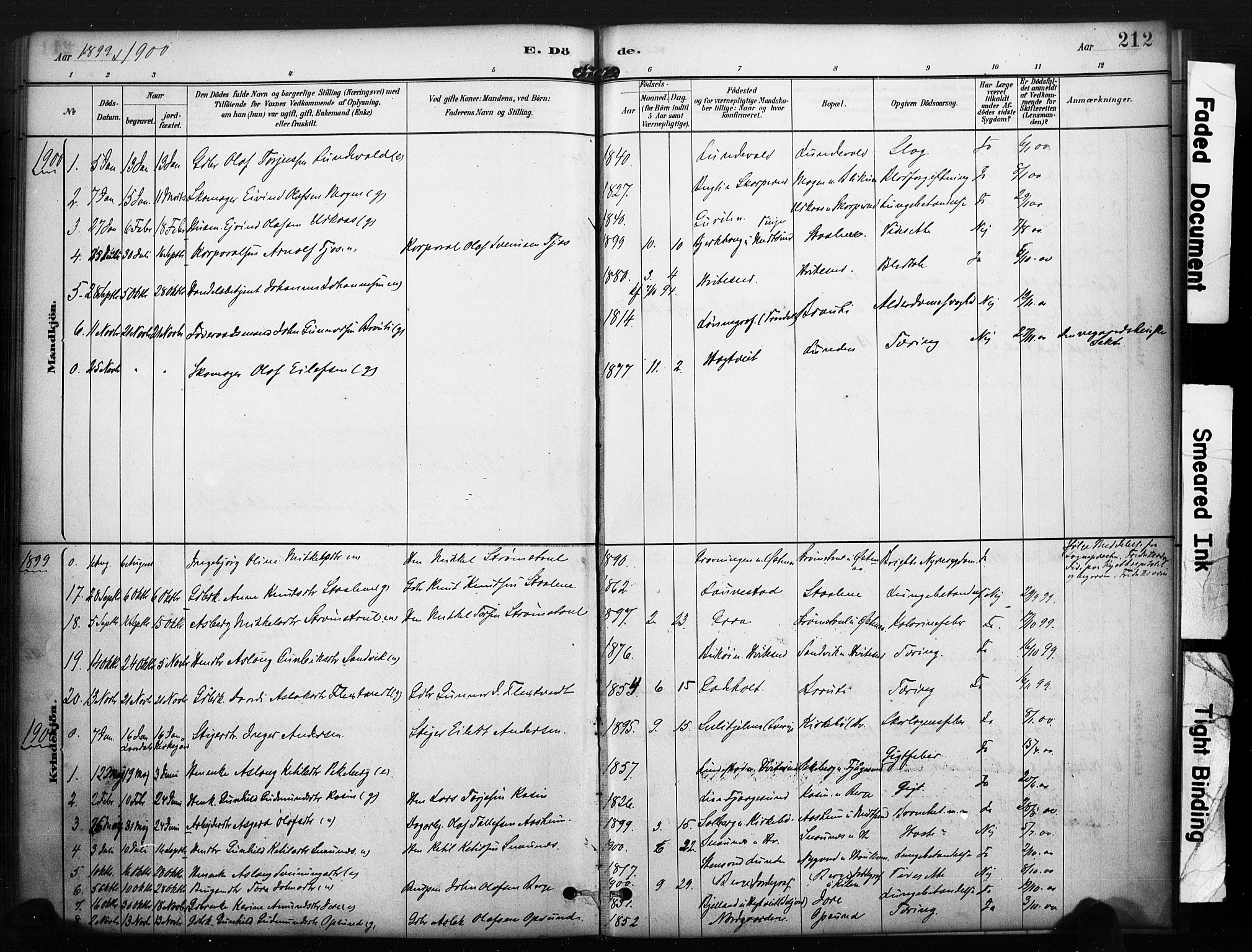 Kviteseid kirkebøker, SAKO/A-276/F/Fa/L0008: Parish register (official) no. I 8, 1882-1903, p. 212