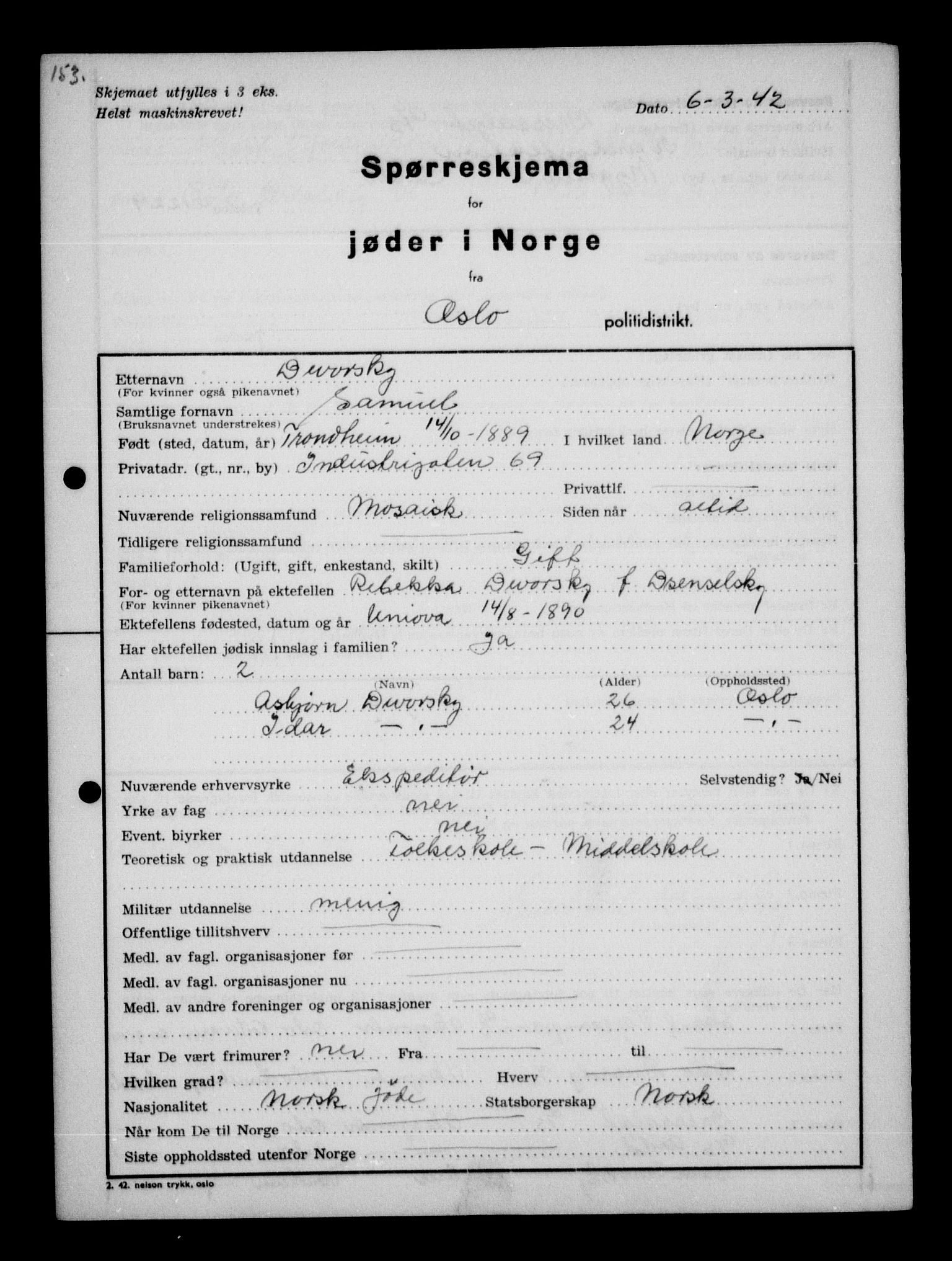 Statspolitiet - Hovedkontoret / Osloavdelingen, AV/RA-S-1329/G/Ga/L0009: Spørreskjema for jøder i Norge, Oslo Alexander-Gutman, 1942, p. 460