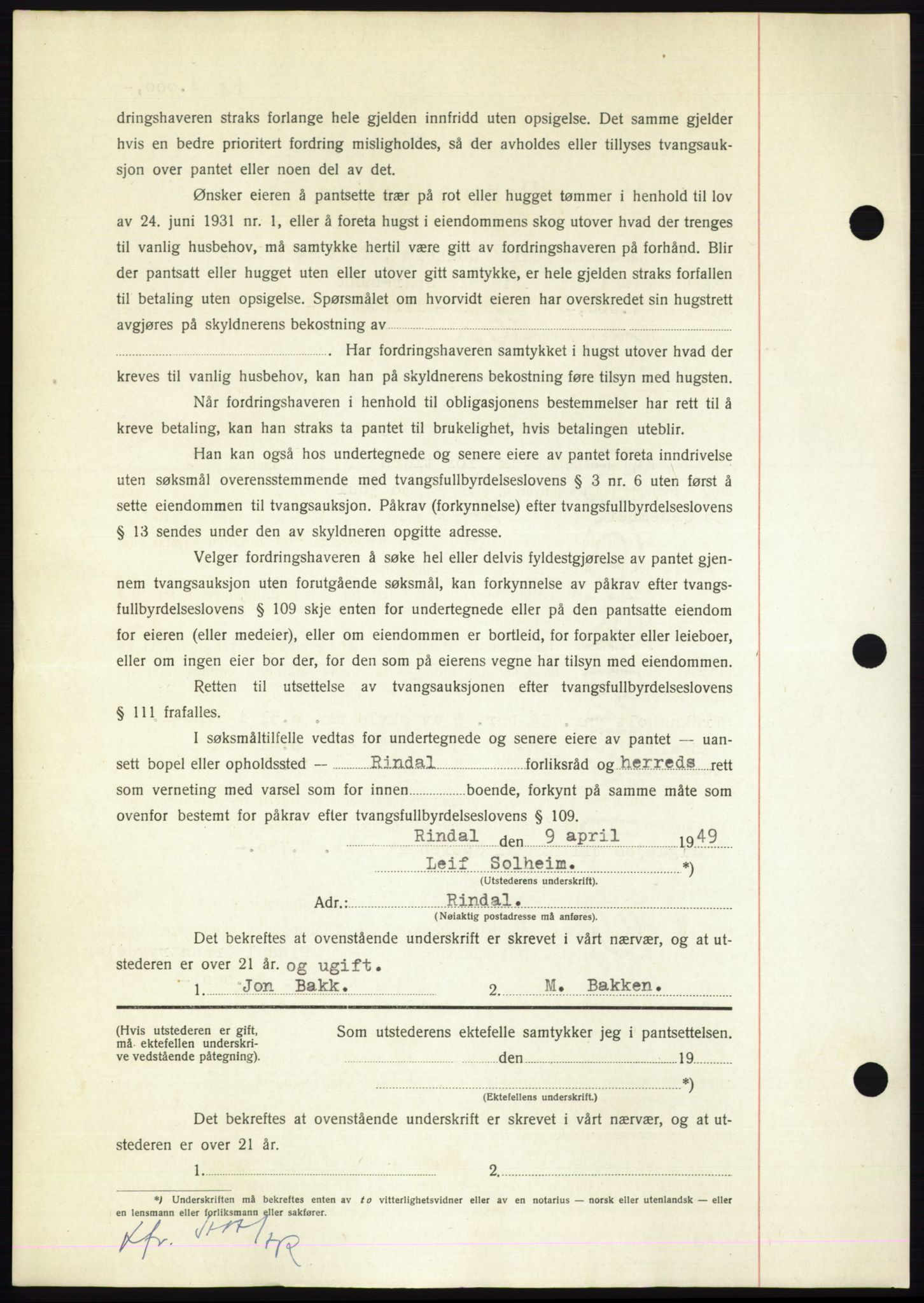 Nordmøre sorenskriveri, AV/SAT-A-4132/1/2/2Ca: Mortgage book no. B101, 1949-1949, Diary no: : 1093/1949