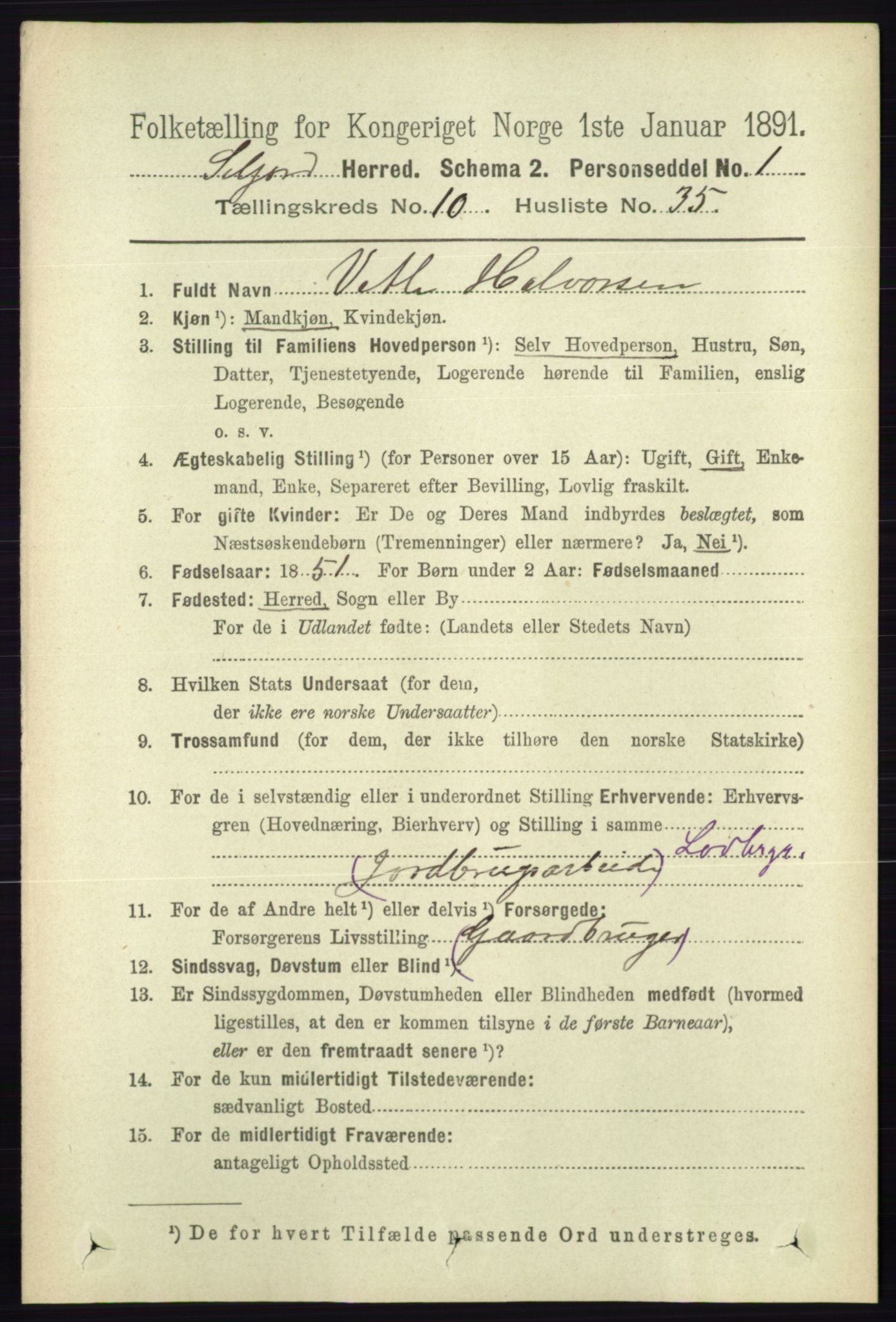 RA, 1891 census for 0828 Seljord, 1891, p. 3663