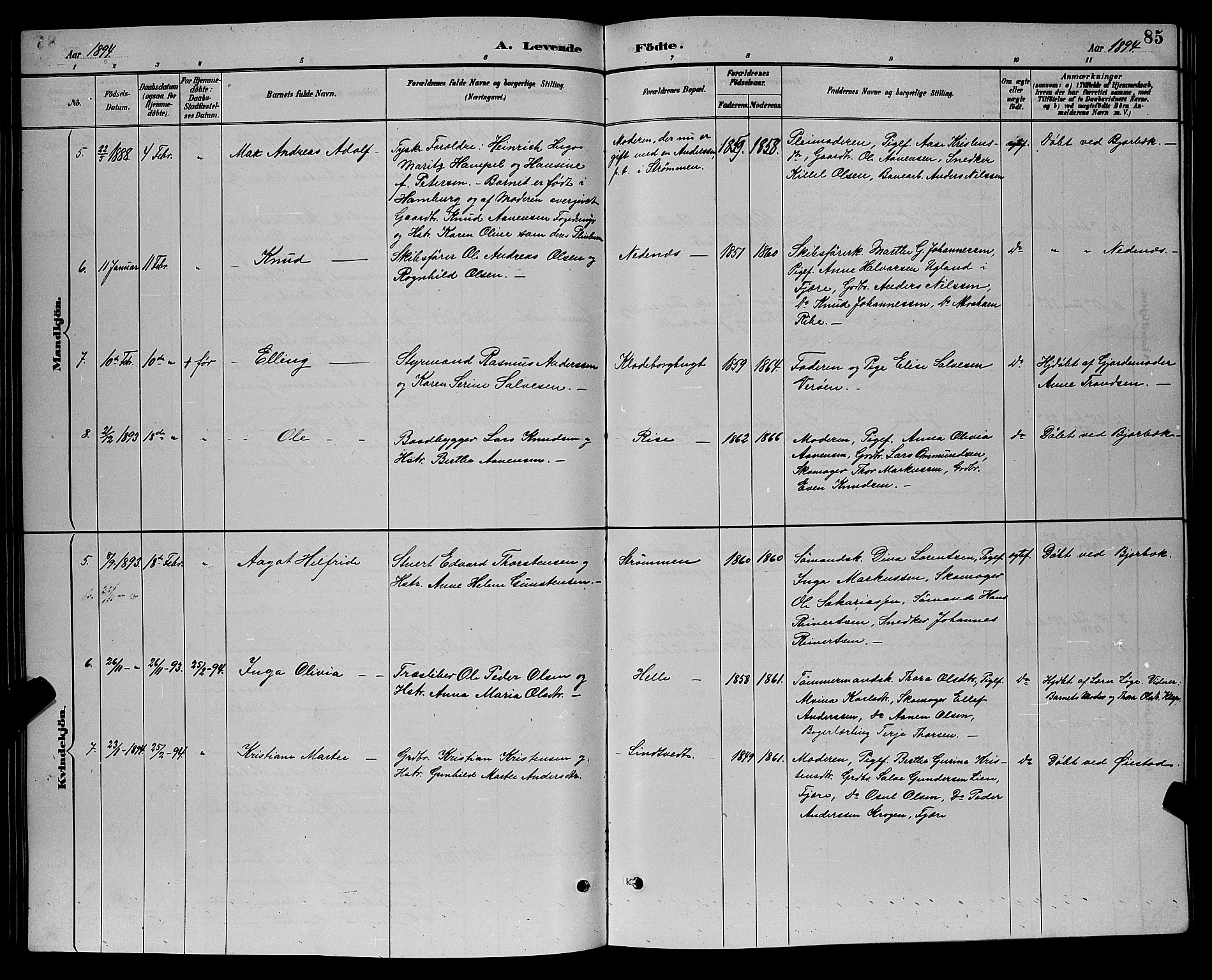 Øyestad sokneprestkontor, AV/SAK-1111-0049/F/Fb/L0009: Parish register (copy) no. B 9, 1886-1896, p. 85