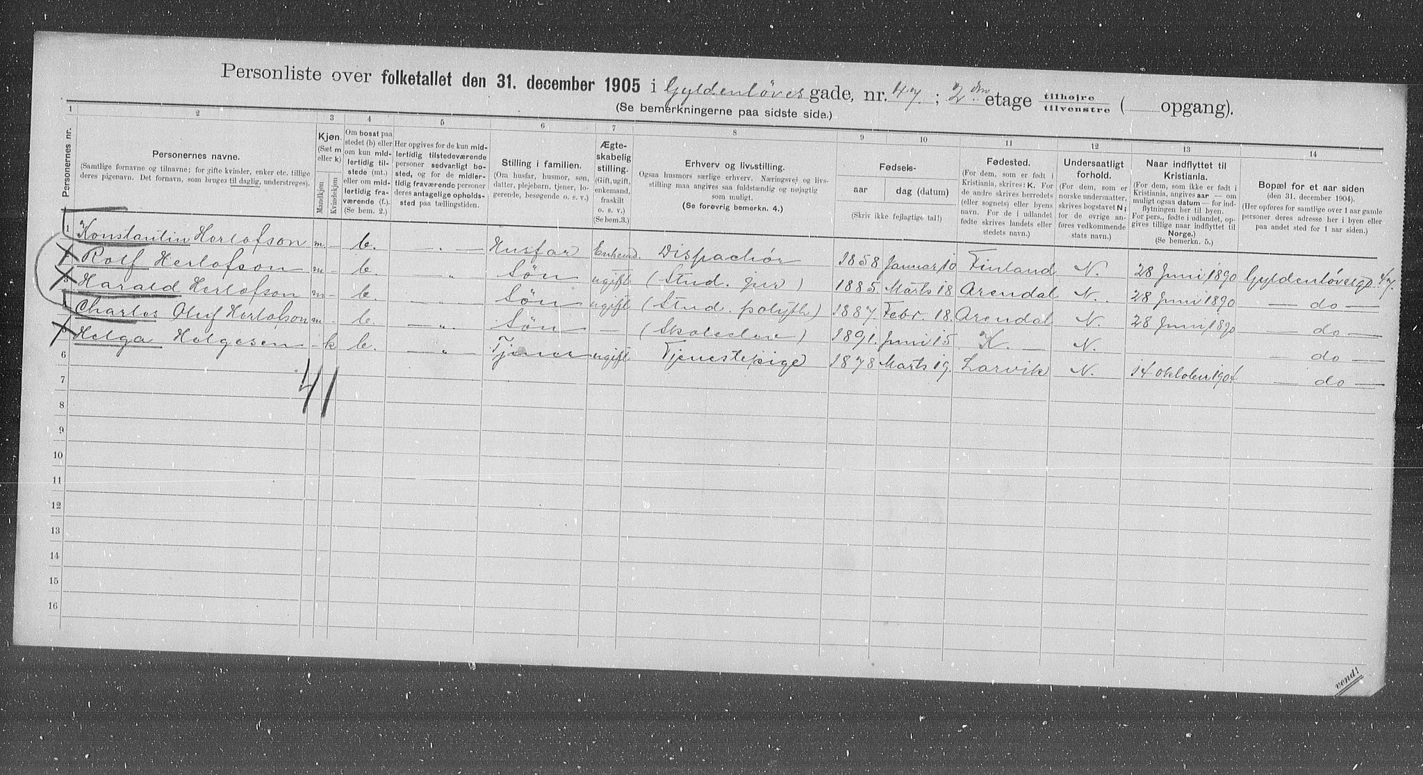 OBA, Municipal Census 1905 for Kristiania, 1905, p. 17181