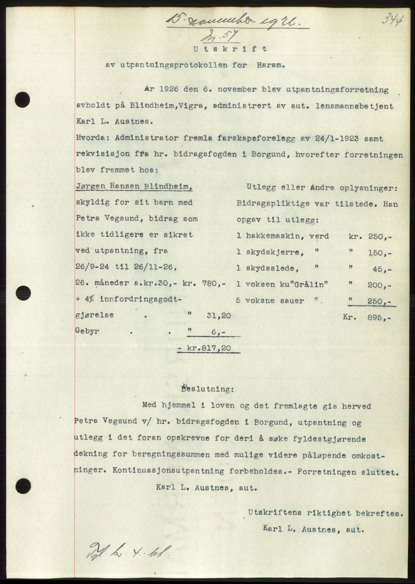 Nordre Sunnmøre sorenskriveri, AV/SAT-A-0006/1/2/2C/2Ca/L0035: Mortgage book no. 37, 1926-1926, Deed date: 15.11.1926