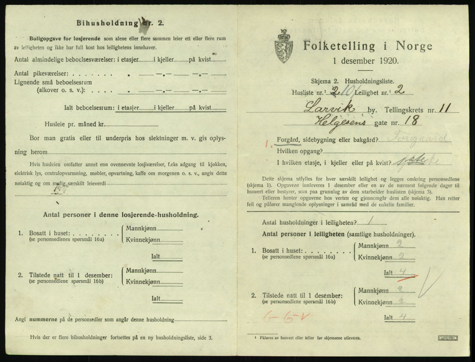 SAKO, 1920 census for Larvik, 1920, p. 8346