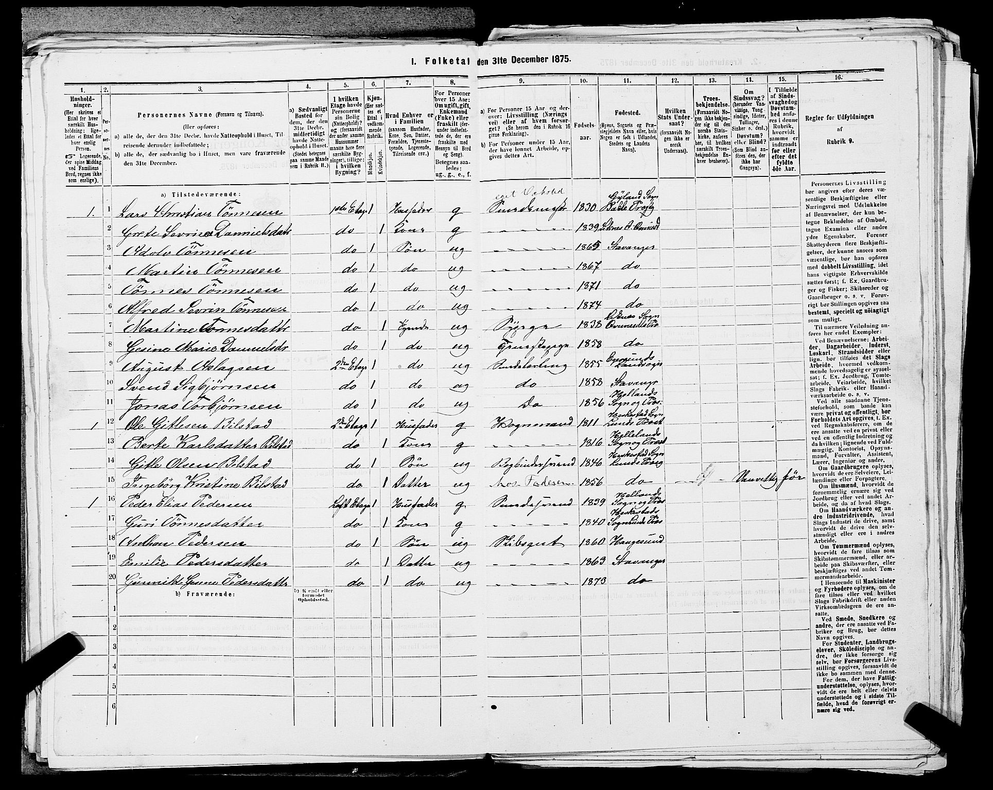 SAST, 1875 census for 1103 Stavanger, 1875, p. 2329