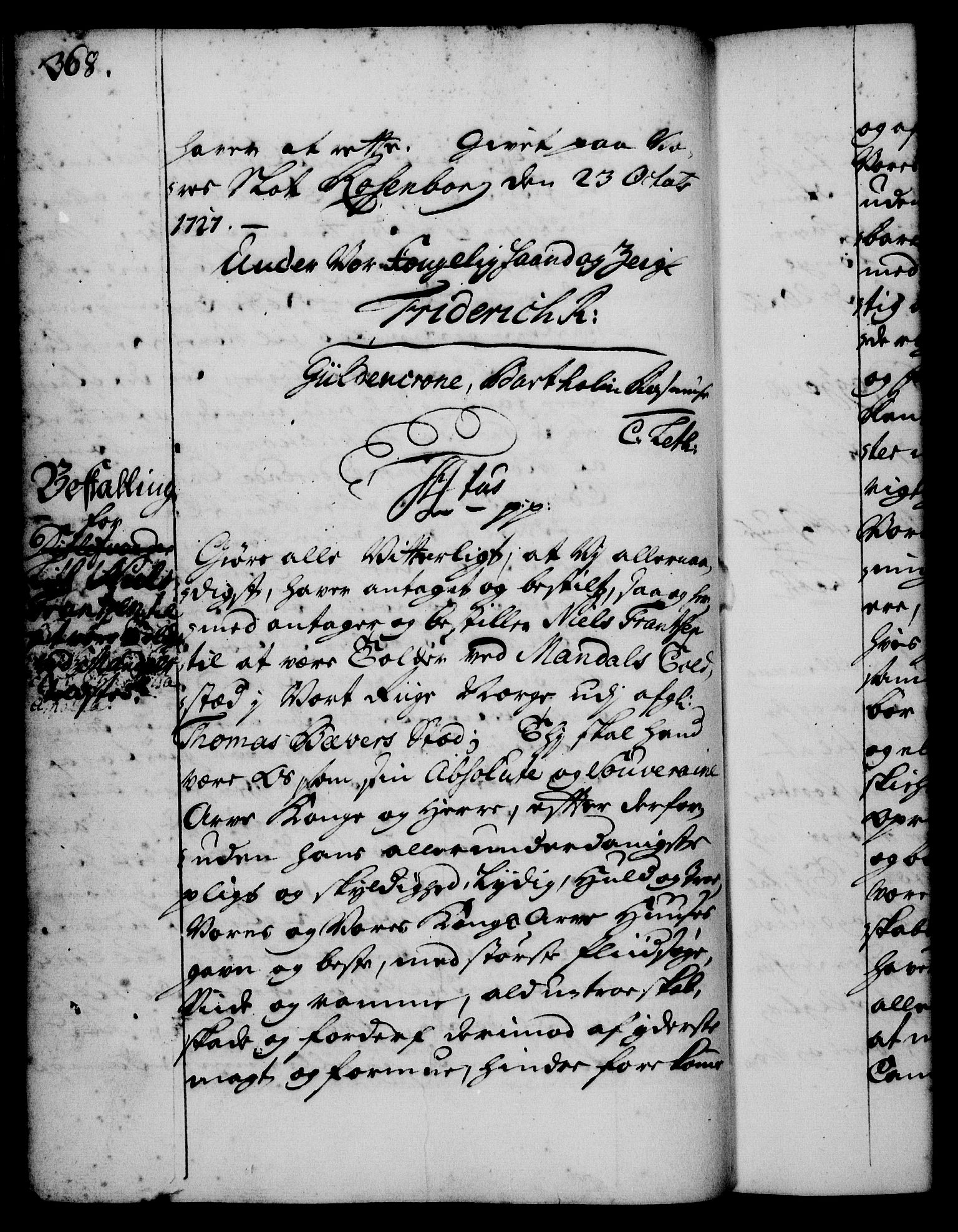 Rentekammeret, Kammerkanselliet, RA/EA-3111/G/Gg/Gge/L0001: Norsk bestallingsprotokoll med register (merket RK 53.25), 1720-1730, p. 368