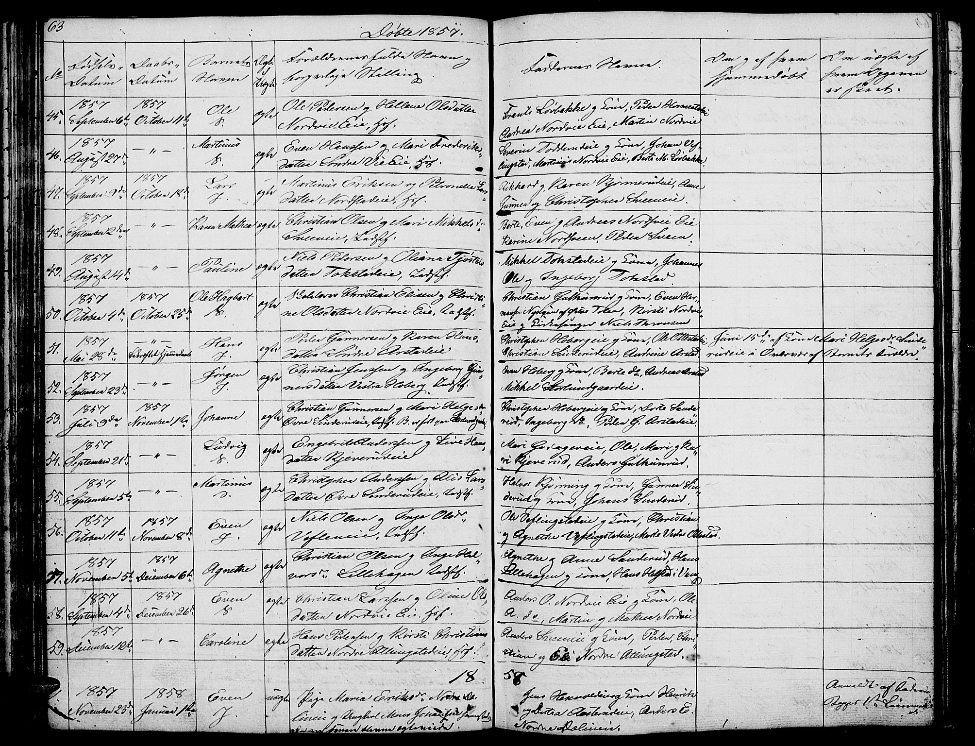 Stange prestekontor, SAH/PREST-002/L/L0002: Parish register (copy) no. 2, 1838-1879, p. 63