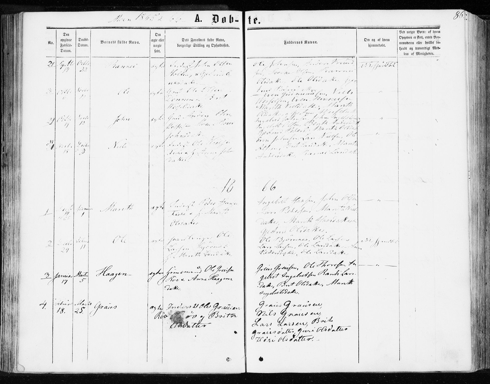 Ministerialprotokoller, klokkerbøker og fødselsregistre - Møre og Romsdal, AV/SAT-A-1454/595/L1045: Parish register (official) no. 595A07, 1863-1873, p. 86