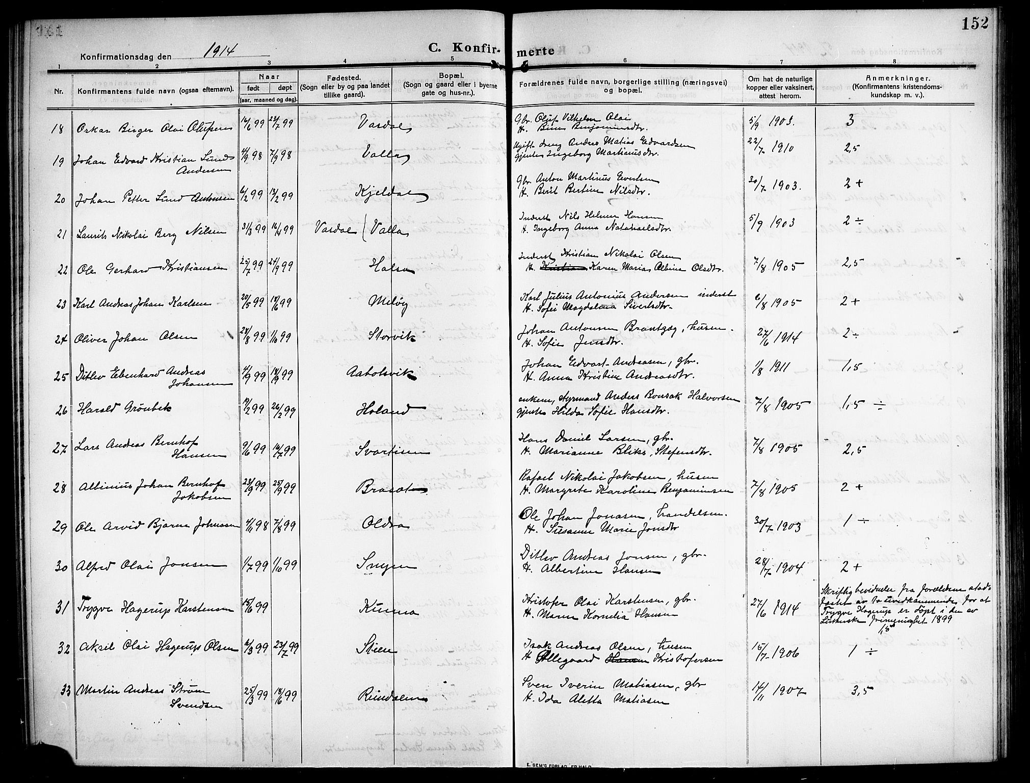 Ministerialprotokoller, klokkerbøker og fødselsregistre - Nordland, SAT/A-1459/843/L0639: Parish register (copy) no. 843C08, 1908-1924, p. 152