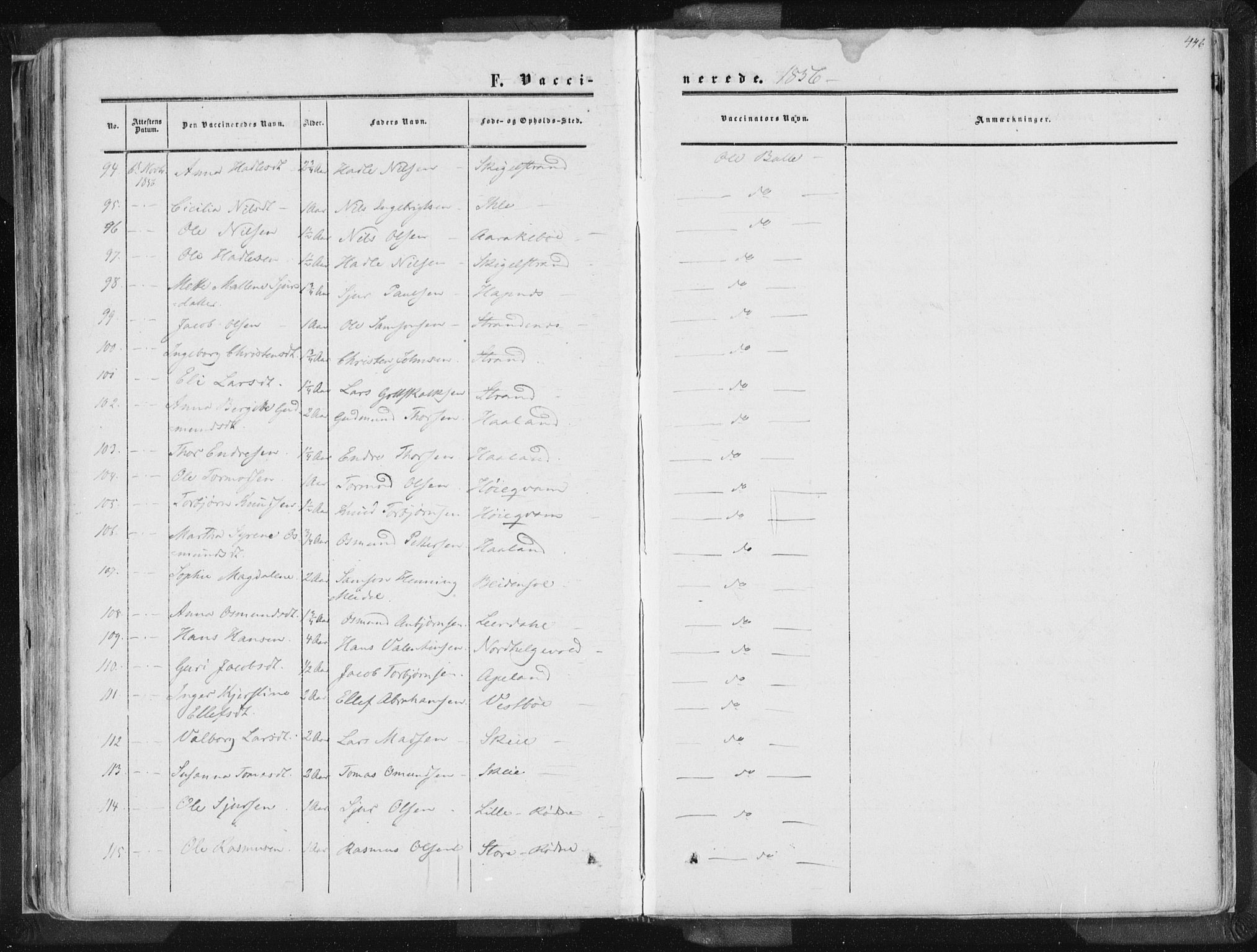 Vikedal sokneprestkontor, AV/SAST-A-101840/01/IV: Parish register (official) no. A 6.2, 1851-1867, p. 446