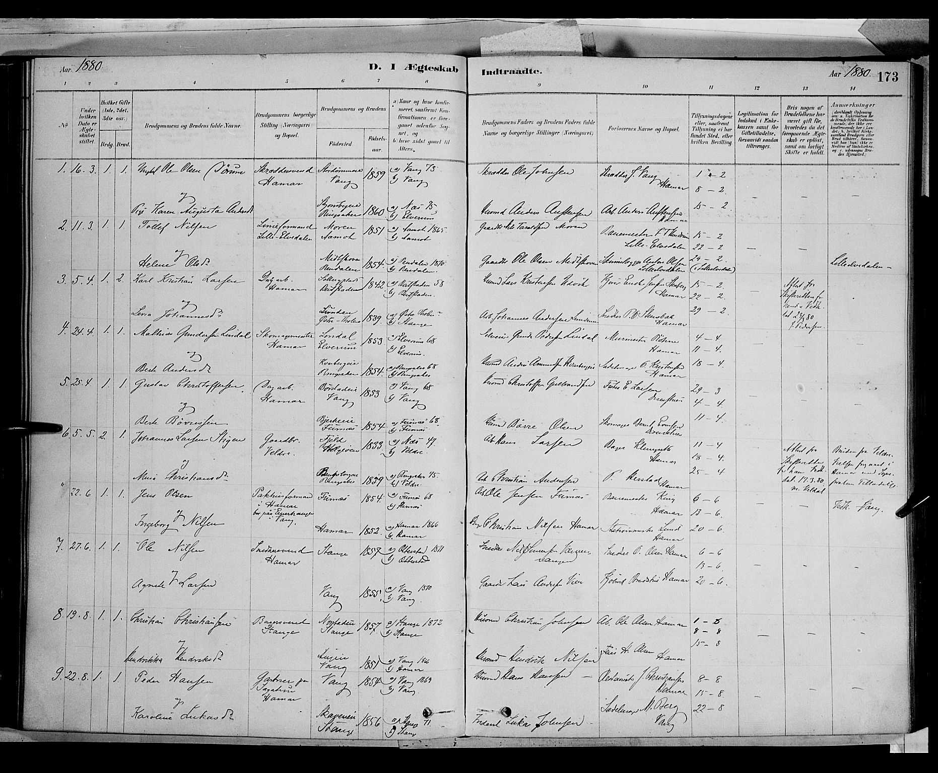 Vang prestekontor, Hedmark, SAH/PREST-008/H/Ha/Haa/L0016: Parish register (official) no. 16, 1878-1889, p. 173