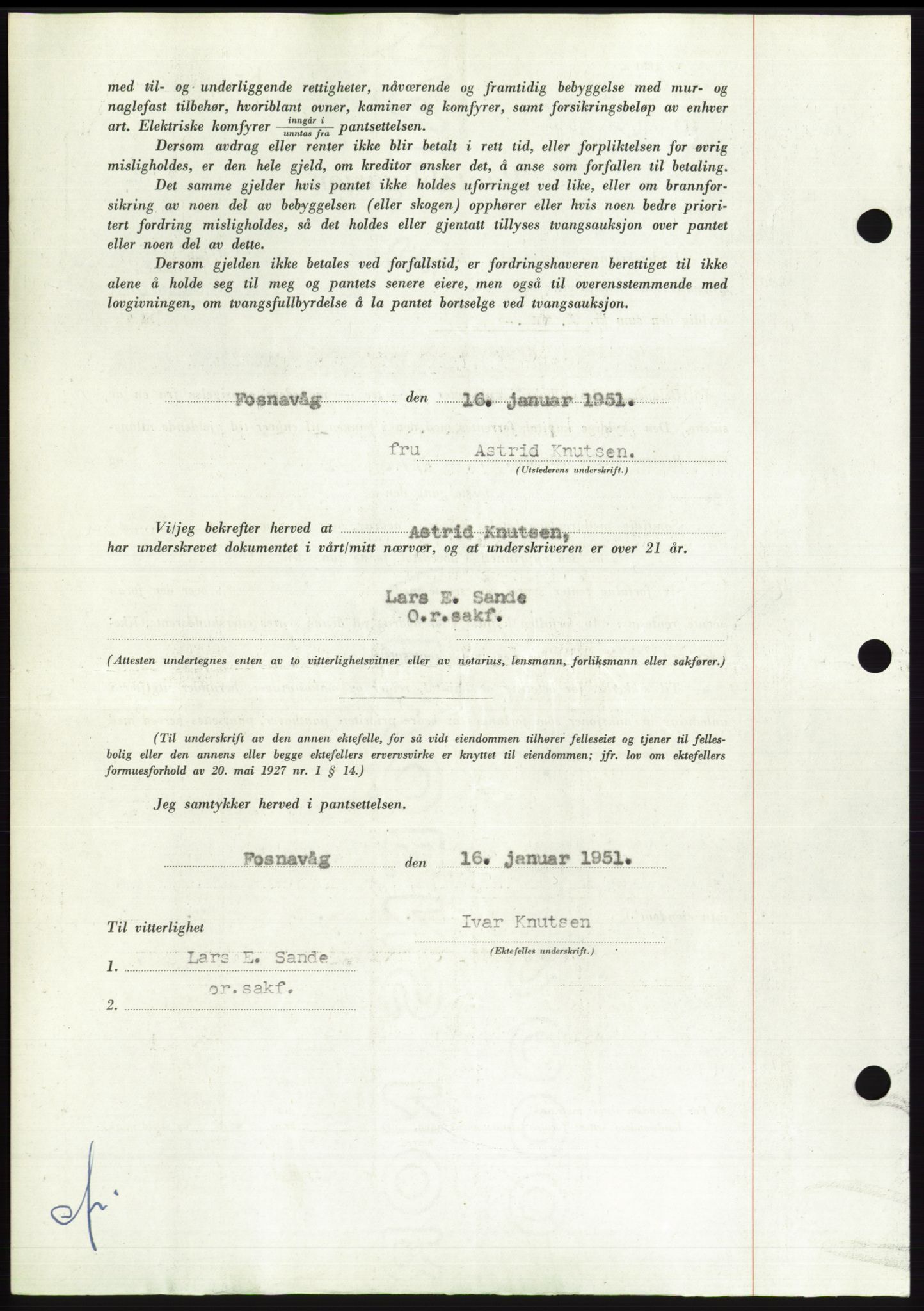 Søre Sunnmøre sorenskriveri, AV/SAT-A-4122/1/2/2C/L0119: Mortgage book no. 7B, 1950-1951, Diary no: : 168/1951